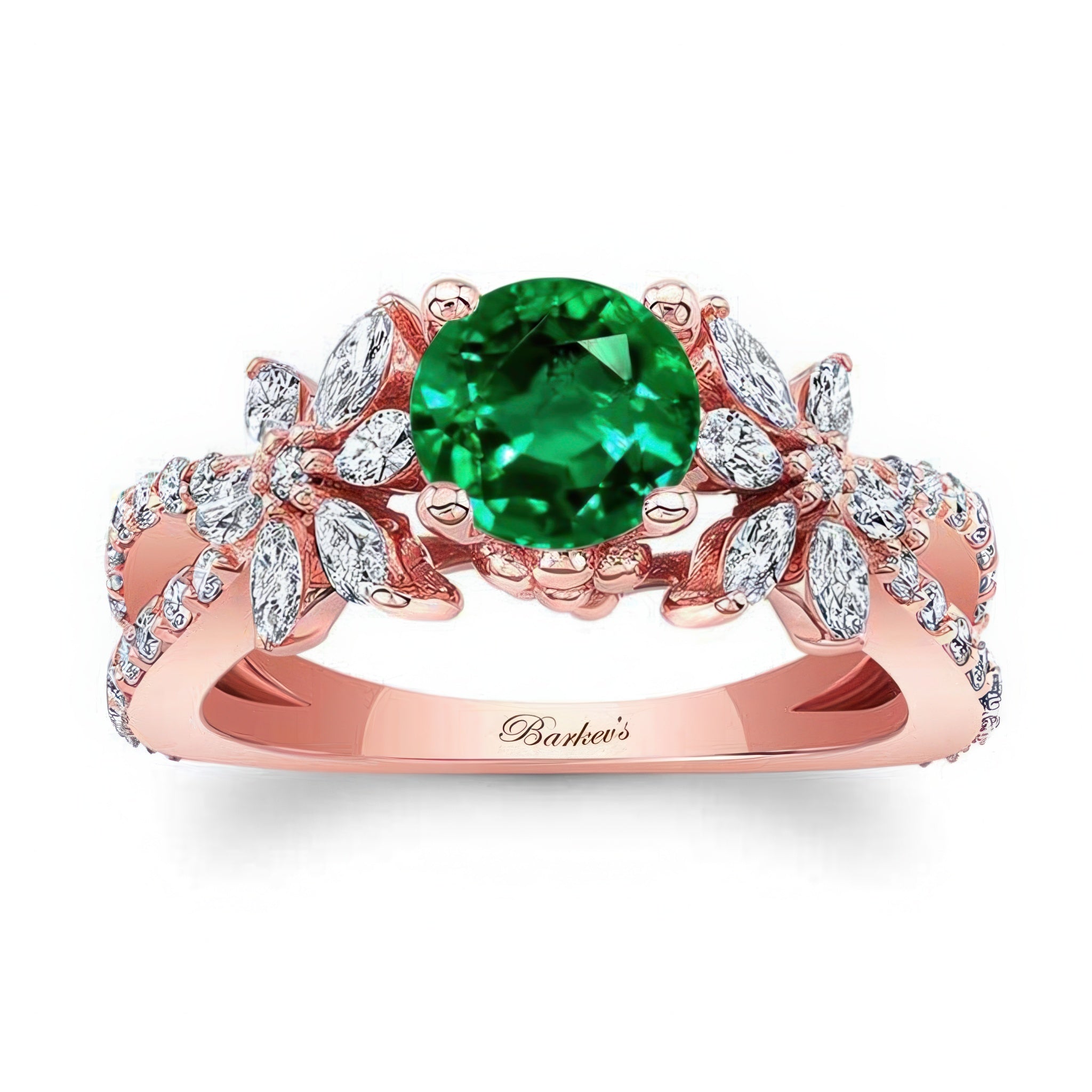 Emerald And Diamond Flower Ring