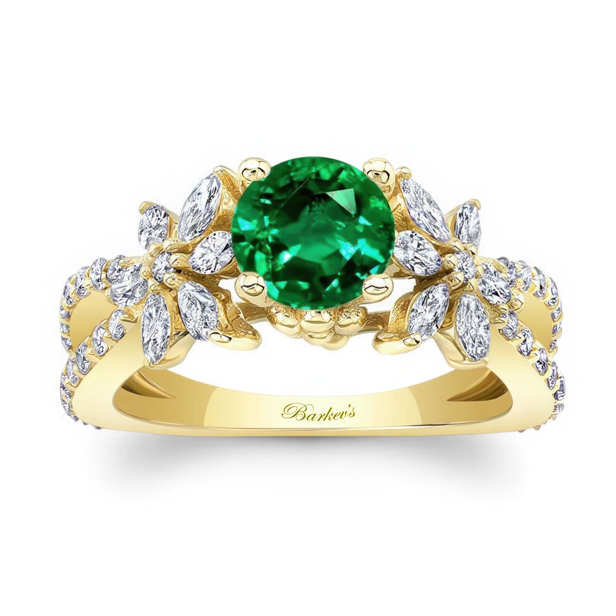 Emerald And Diamond Flower Ring
