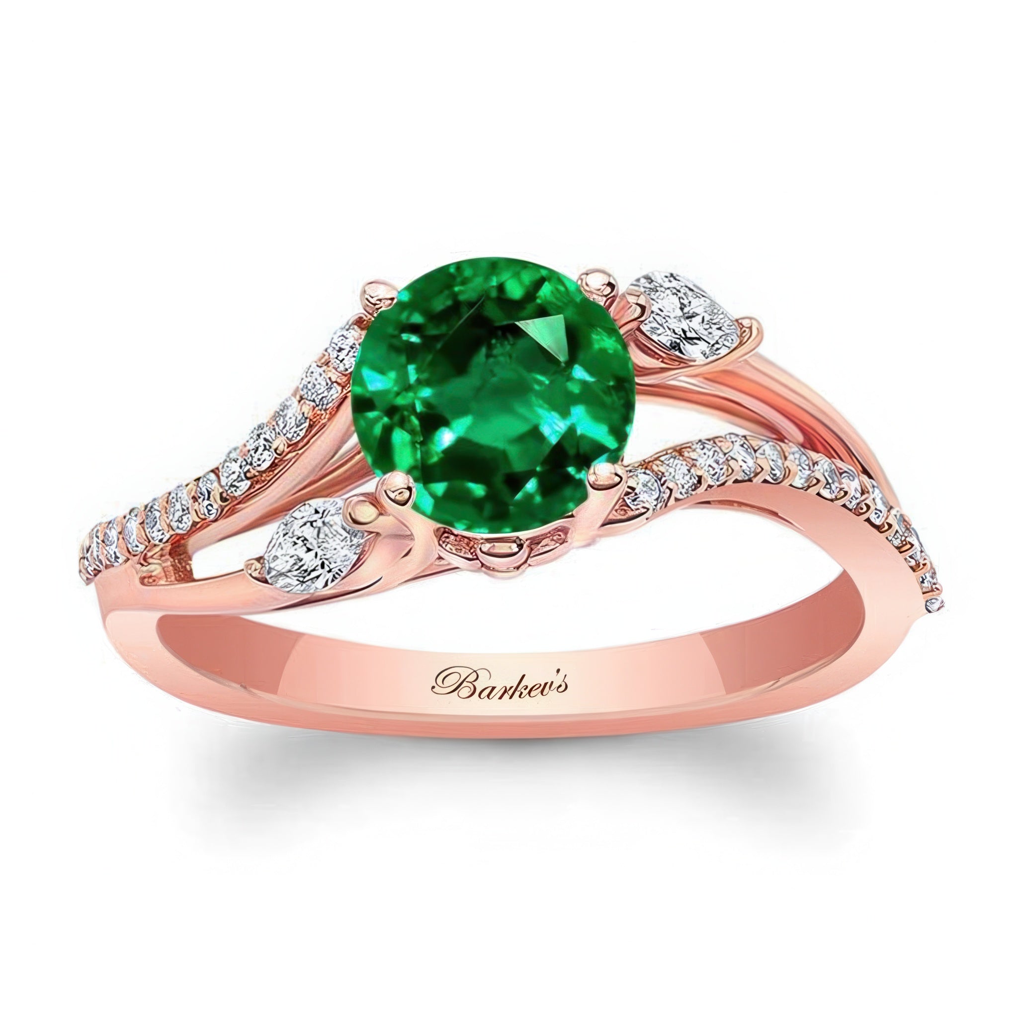 Curved Split Shank Lab Emerald And Diamond Ring