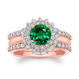 Starburst Emerald And Diamond Bridal Set With Two Bands