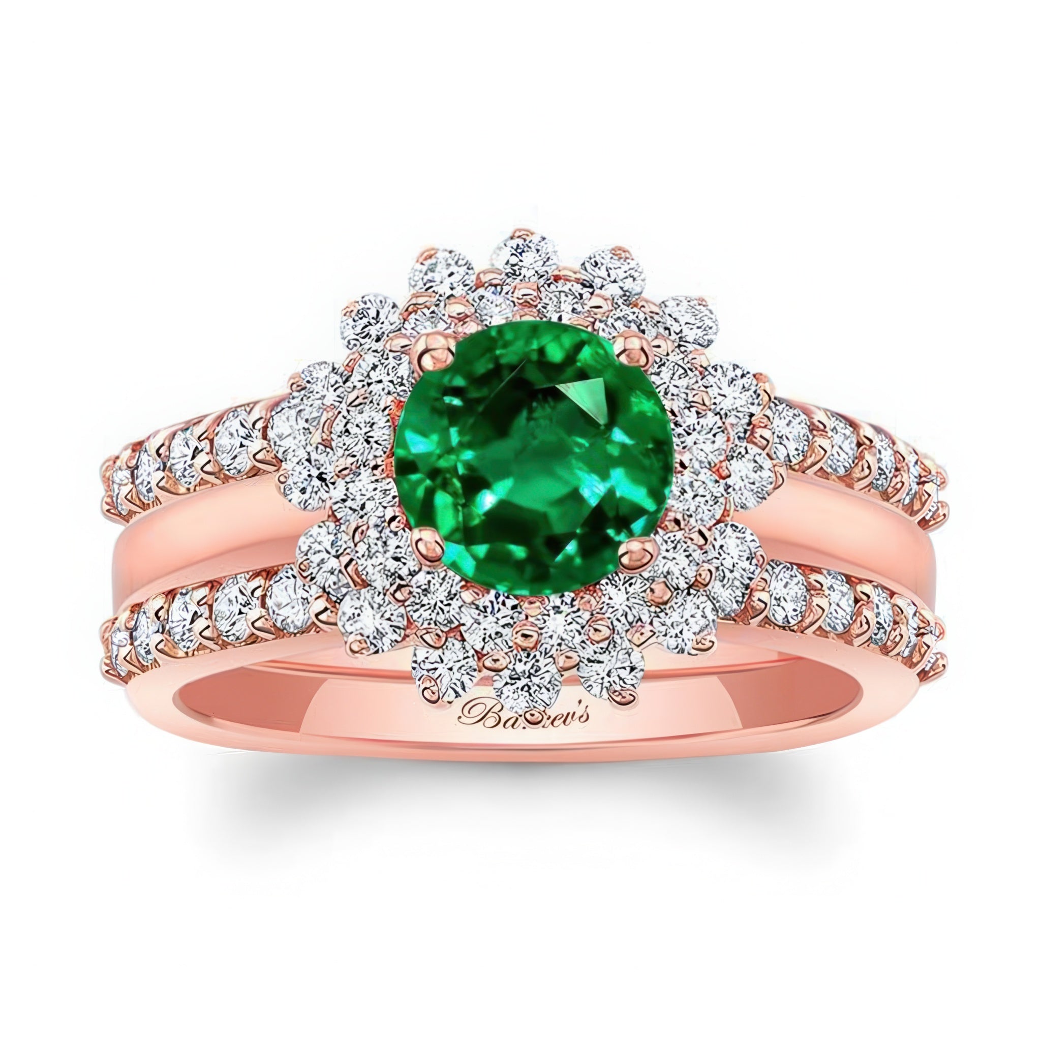 Starburst Emerald And Diamond Bridal Set With Two Bands
