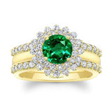 Starburst Emerald And Diamond Bridal Set With Two Bands
