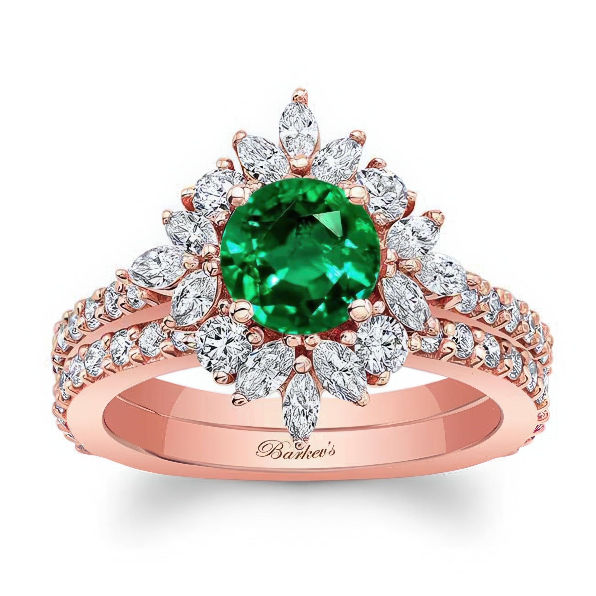 Marquise Halo Emerald And Diamond Wedding Set