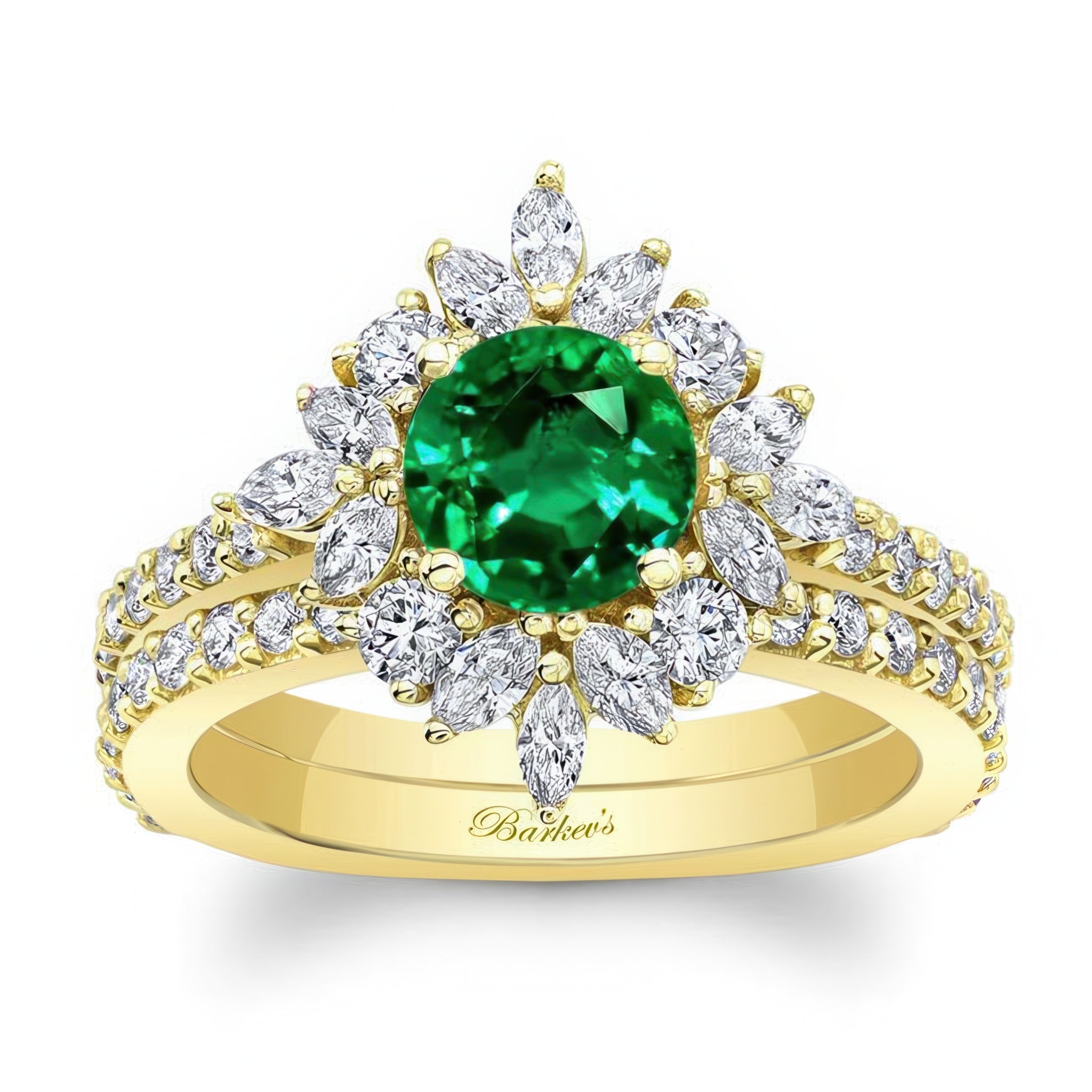 Marquise Halo Emerald And Diamond Wedding Set