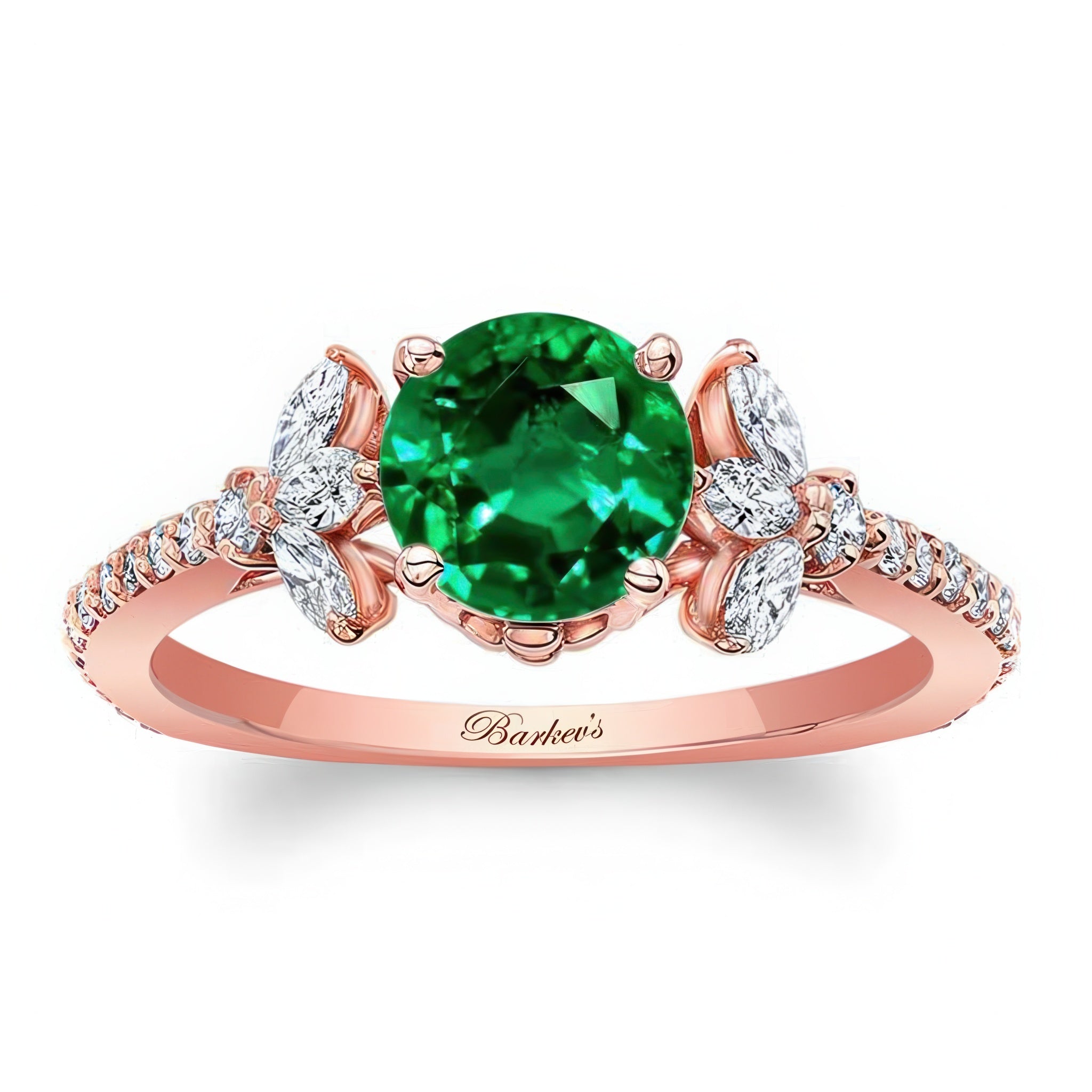 Emerald And Diamond Leaf Engagement Ring
