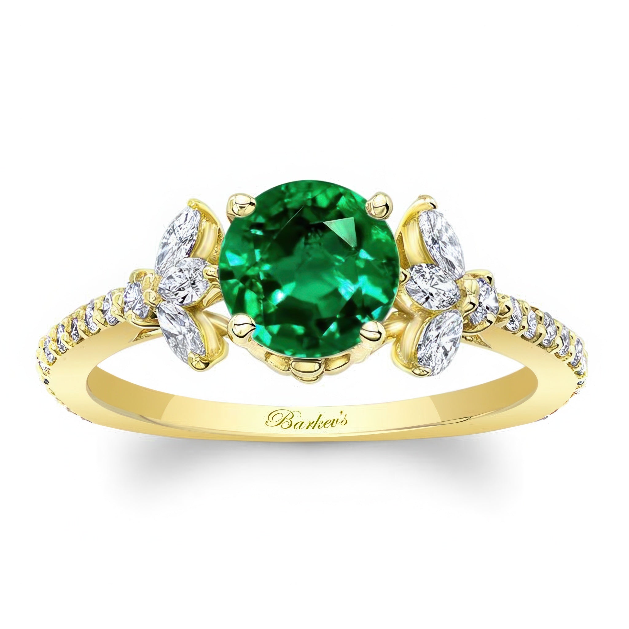 Emerald And Diamond Leaf Engagement Ring