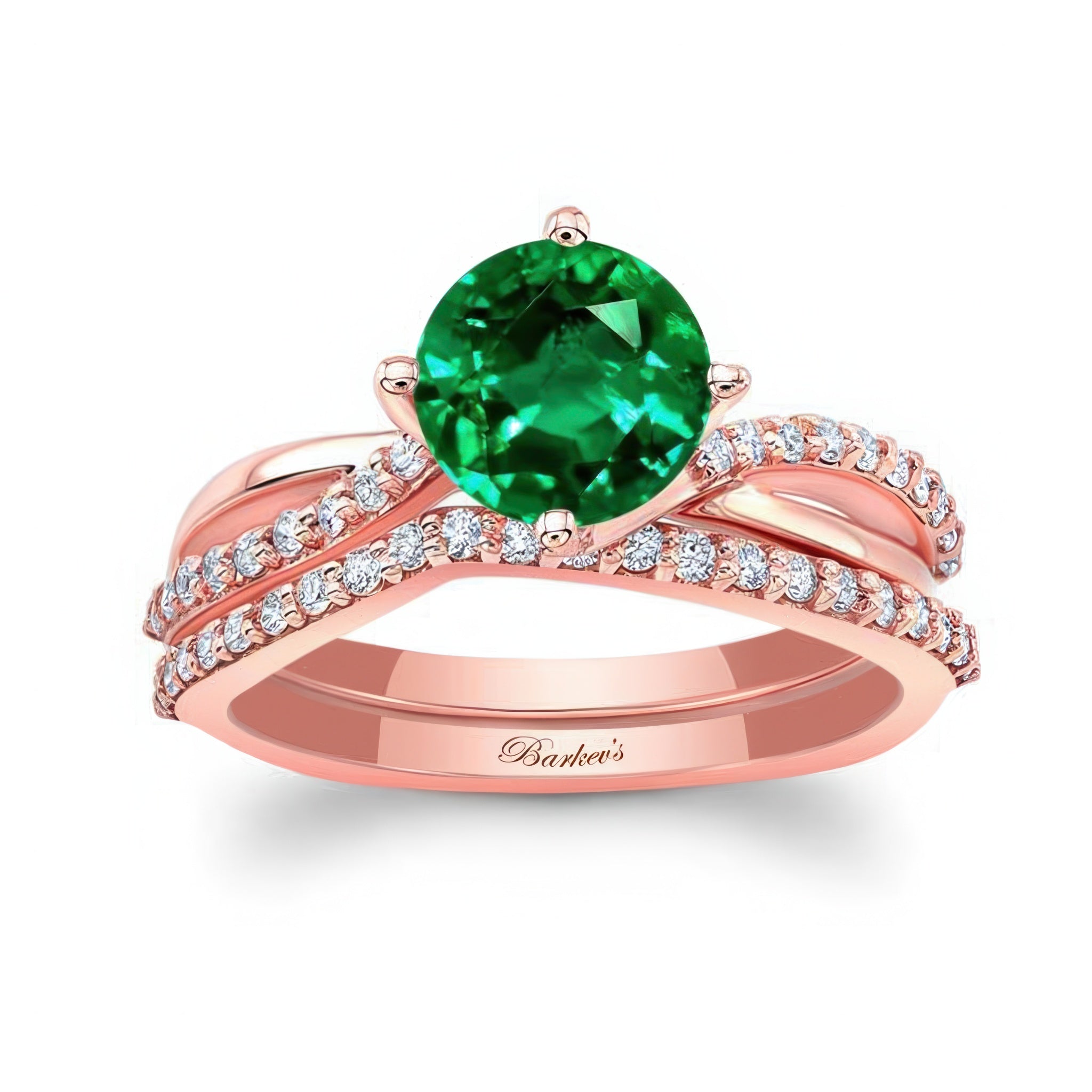 Twisted Lab Grown Emerald And Diamond Bridal Set