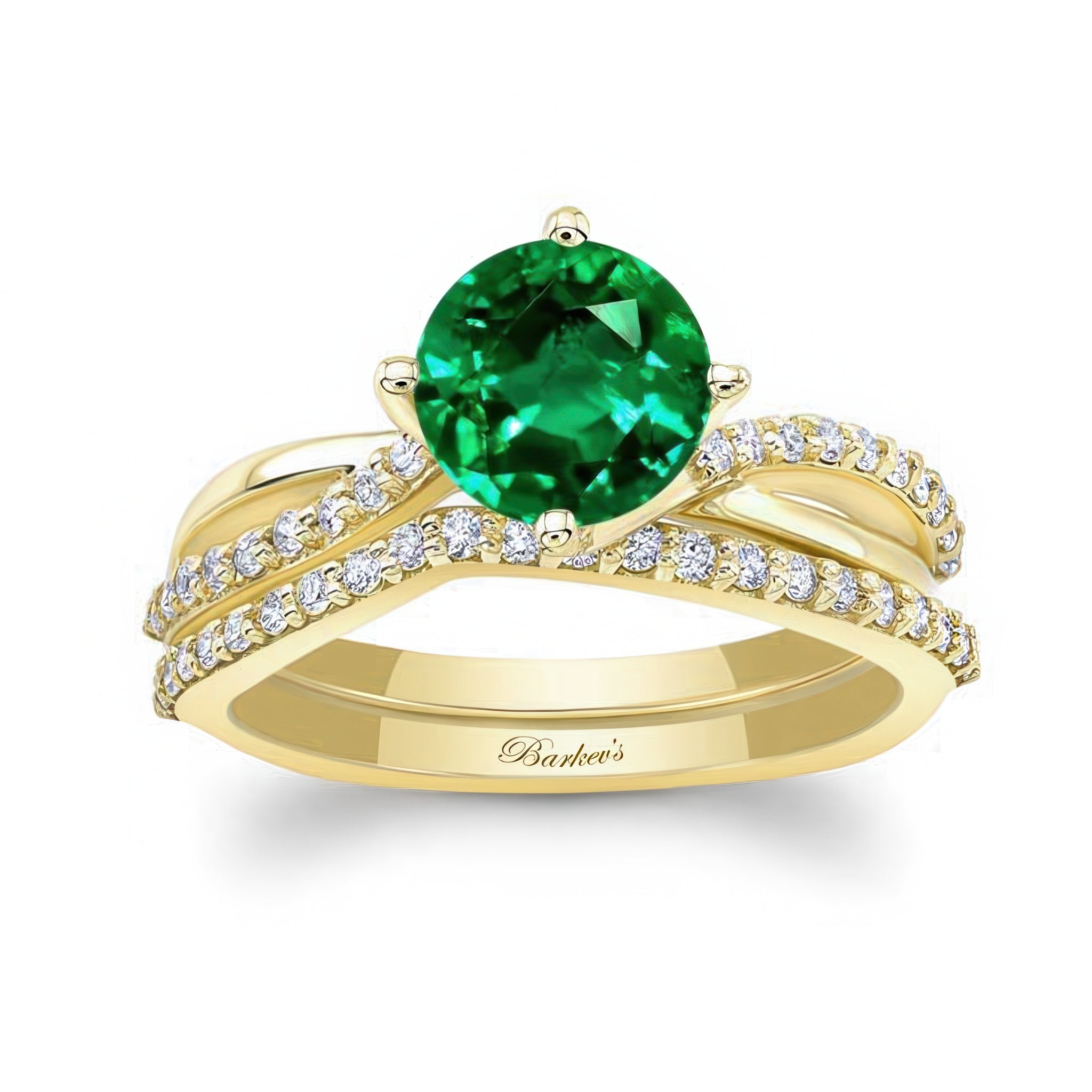 Twisted Lab Grown Emerald And Diamond Bridal Set
