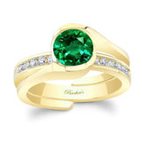 Half Bezel Emerald And Diamond Interlocking Bridal Set