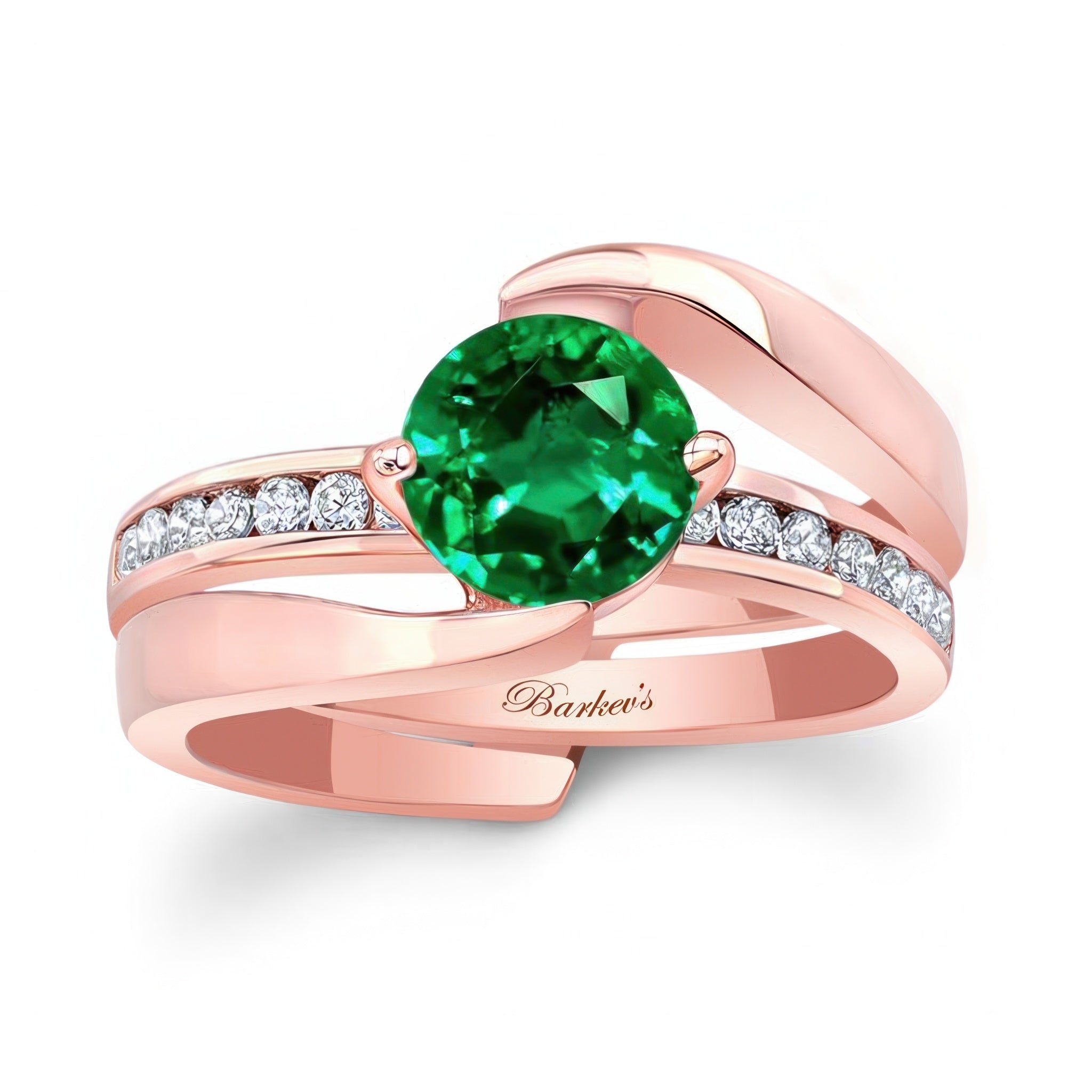 Interlocking Emerald And Diamond Wedding Ring Set