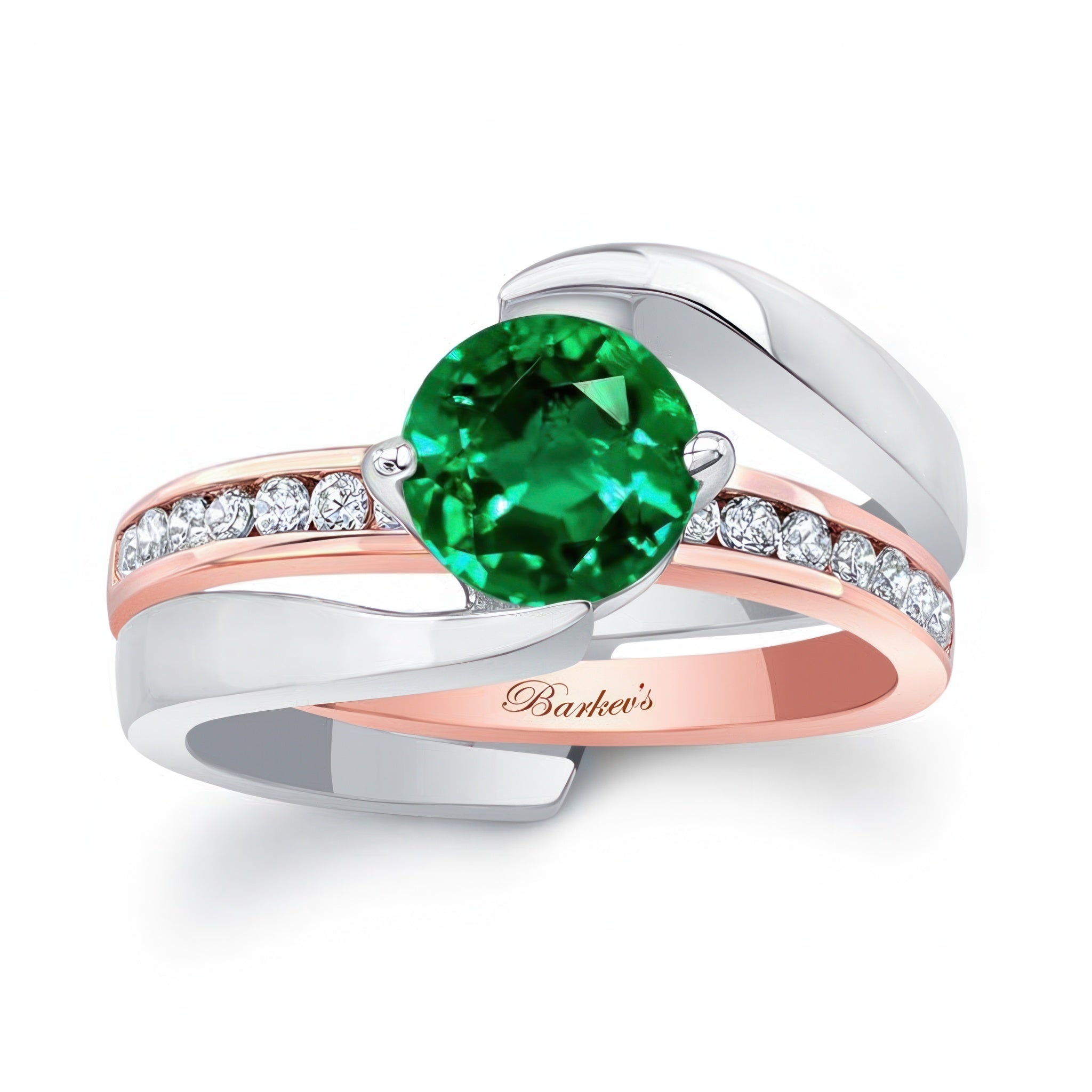 Interlocking Emerald And Diamond Wedding Ring Set