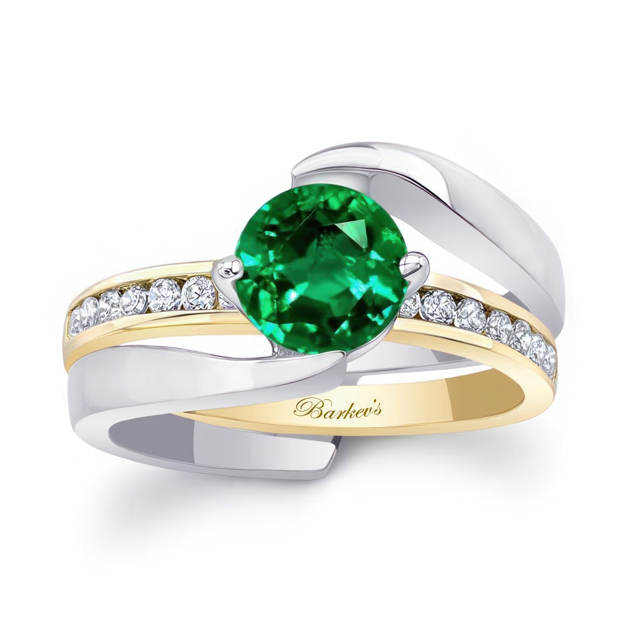 Interlocking Emerald And Diamond Wedding Ring Set