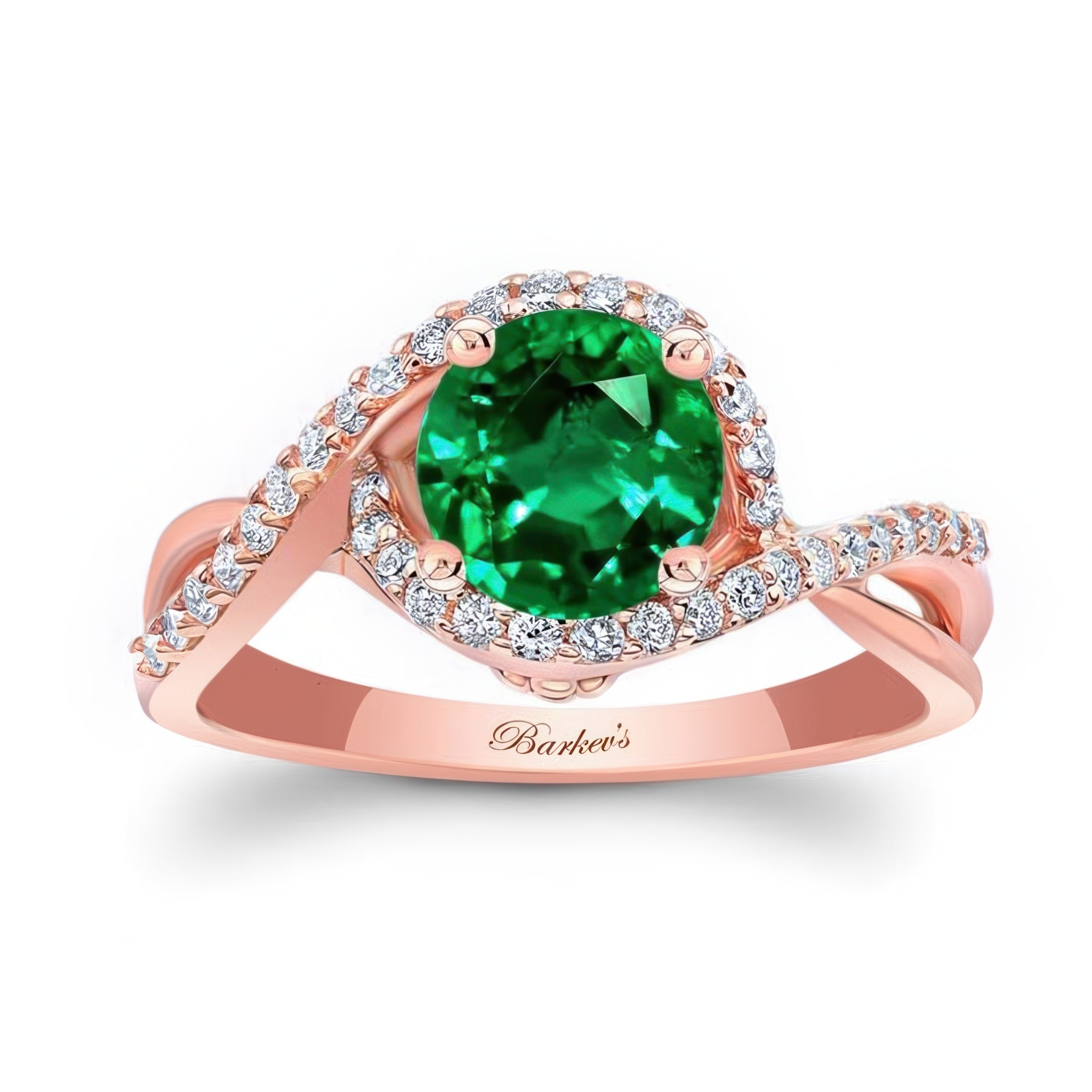 Twisted Halo Emerald And Diamond Engagement Ring