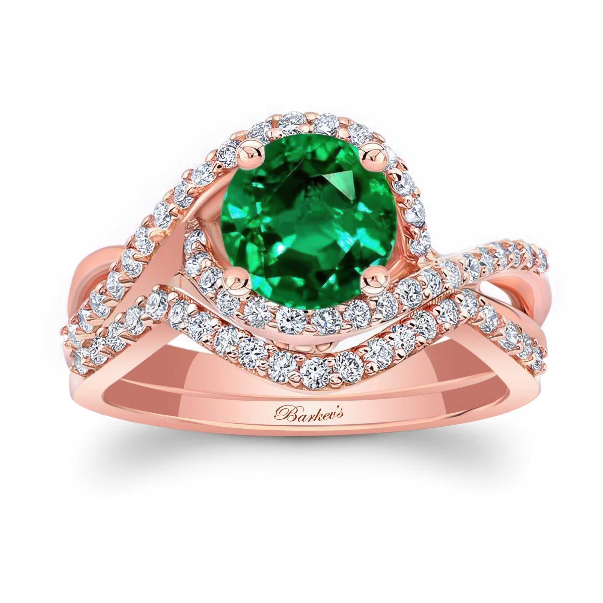 Twisted Halo Lab Grown Emerald And Diamond Wedding Set