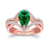 Unique Pear Shaped Lab Emerald And Diamond Wedding Set