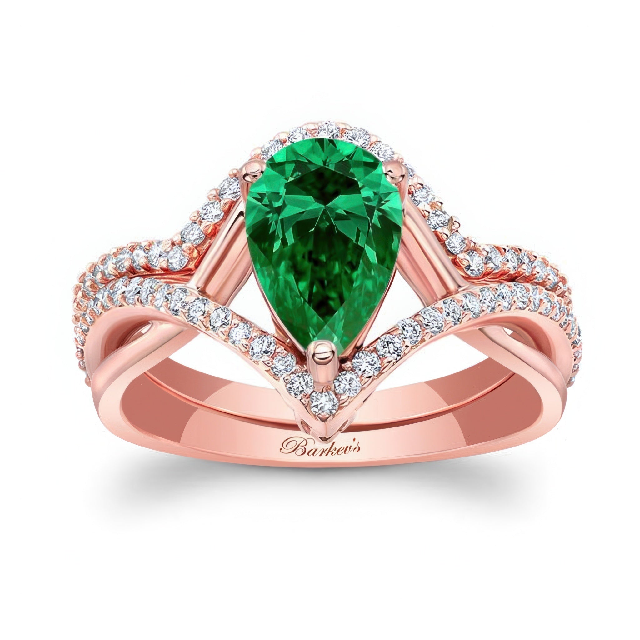 Unique Pear Shaped Emerald And Diamond Wedding Set