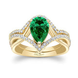 Unique Pear Shaped Lab Emerald And Diamond Wedding Set
