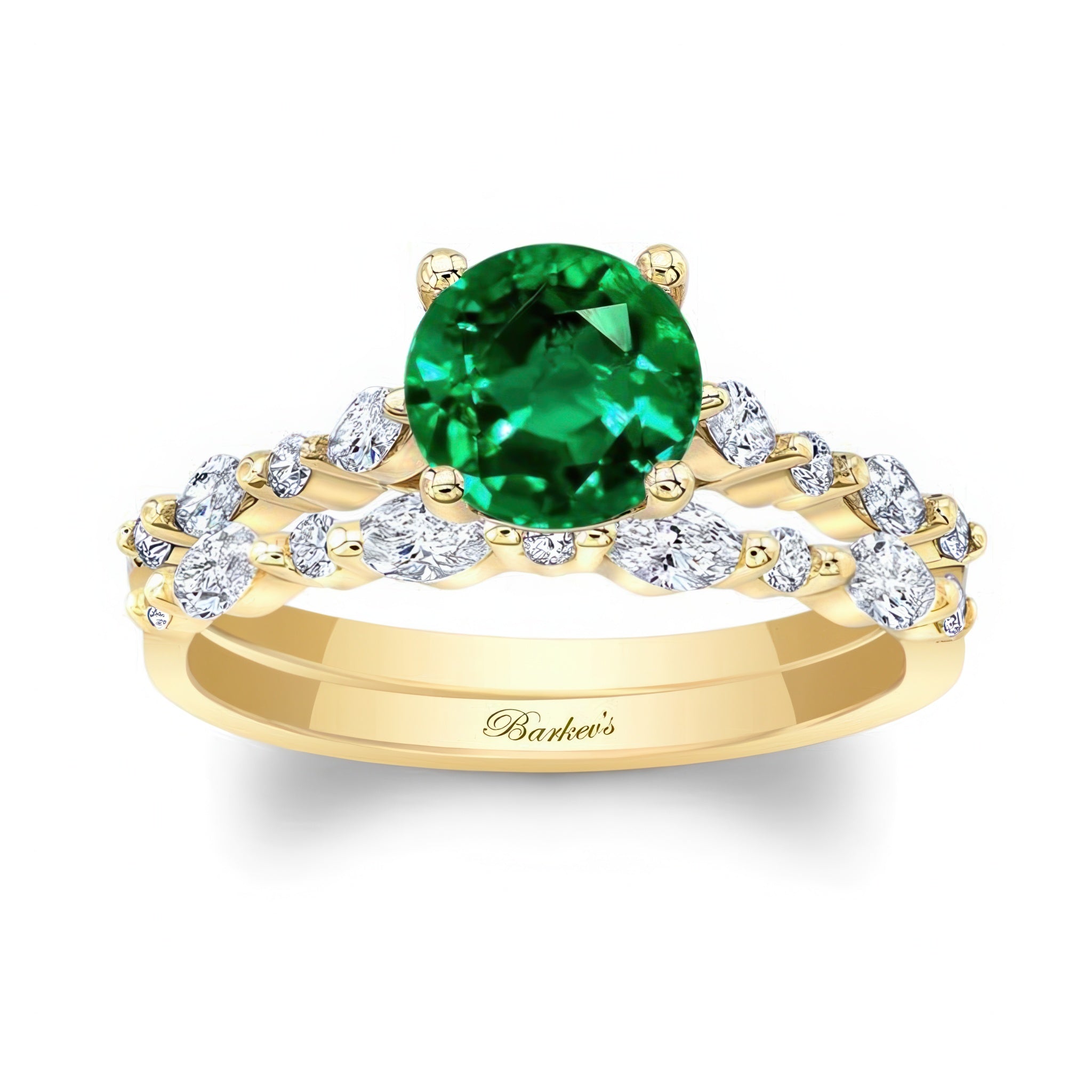 Vintage Style Emerald And Diamond Wedding Ring Set