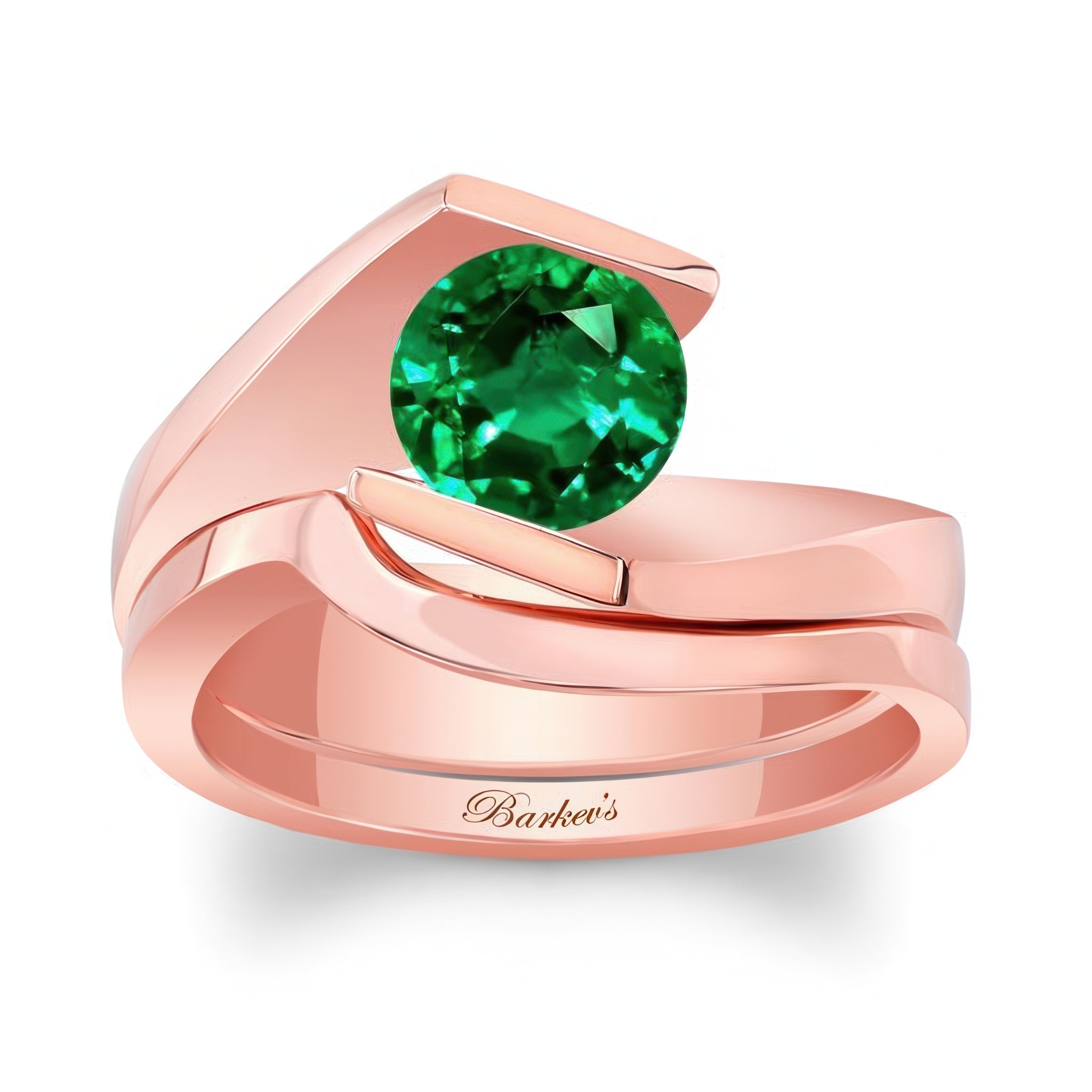Tension Solitaire Emerald Bridal Set