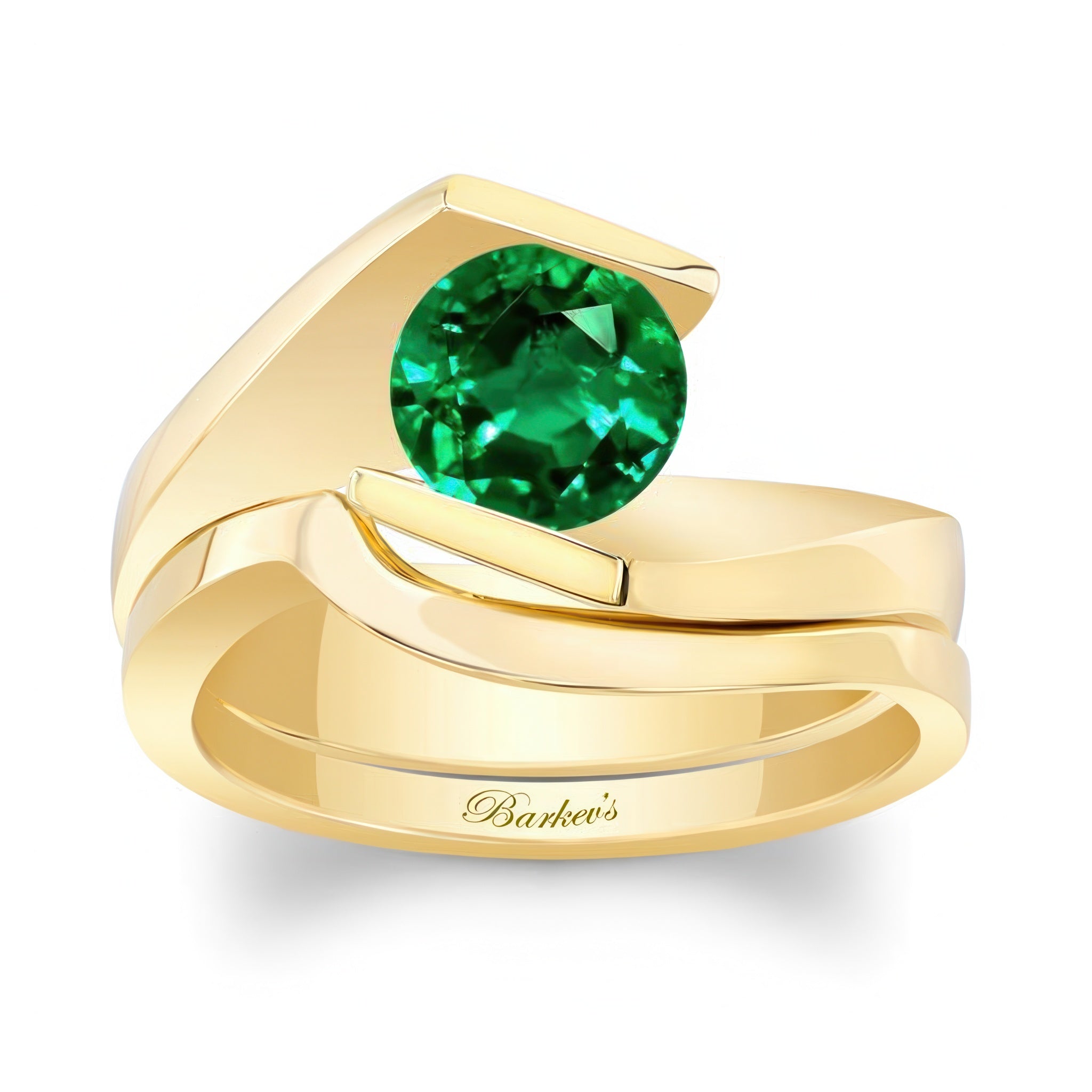 Tension Solitaire Emerald Bridal Set