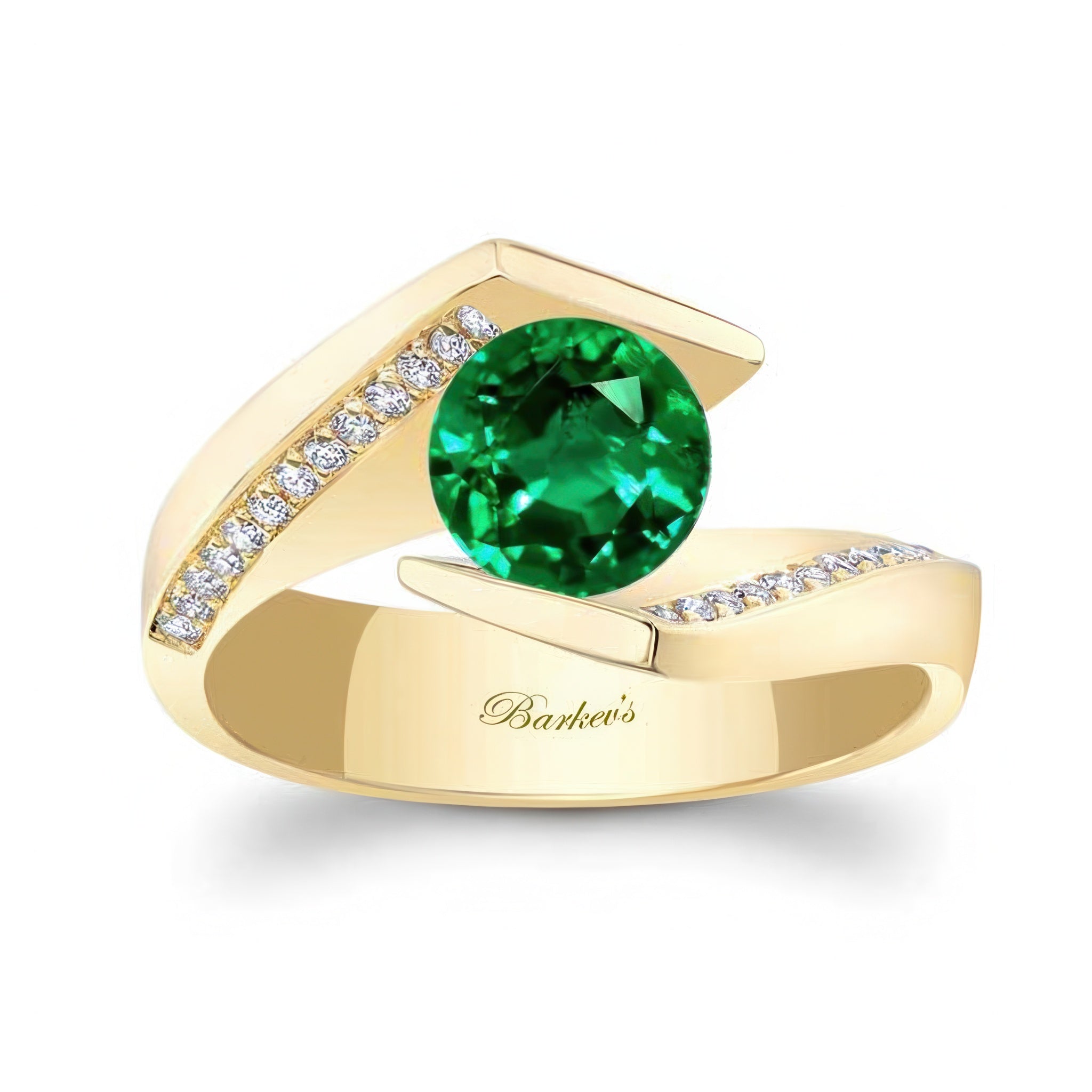 Tension Setting Emerald And Diamond Ring