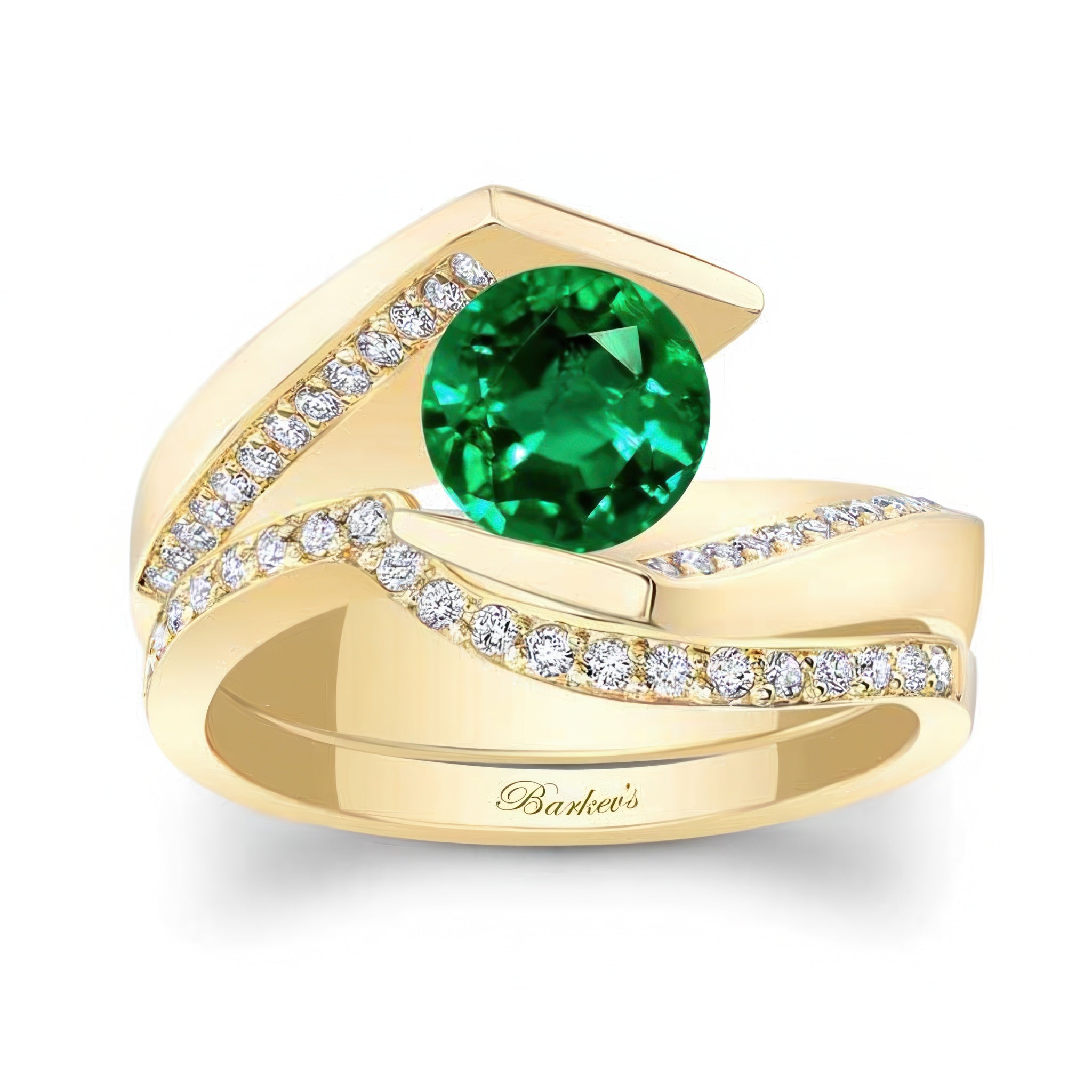 Tension Setting Emerald And Diamond Bridal Set