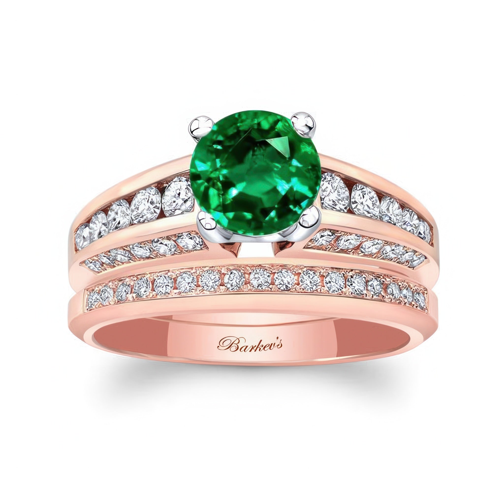 Emerald And Diamond Channel Set Wedding Ring Set