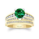 Lab Emerald And Diamond Channel Set Wedding Ring Set