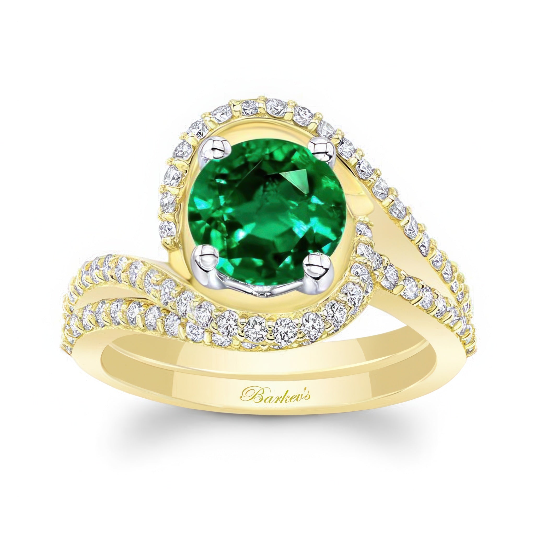 Floating Halo Emerald And Diamond Bridal Set