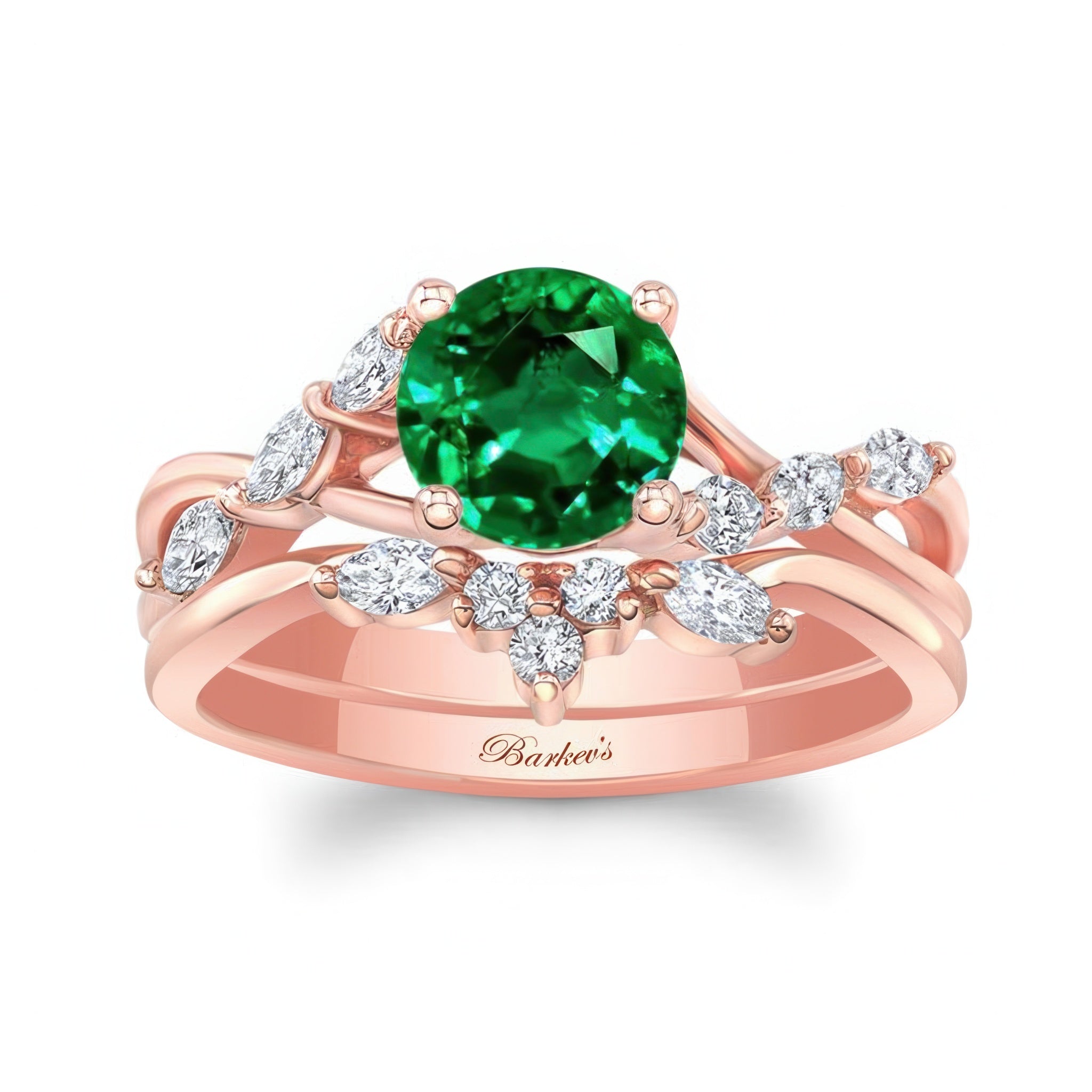 Emerald And Diamond Marquise Accent Wedding Set