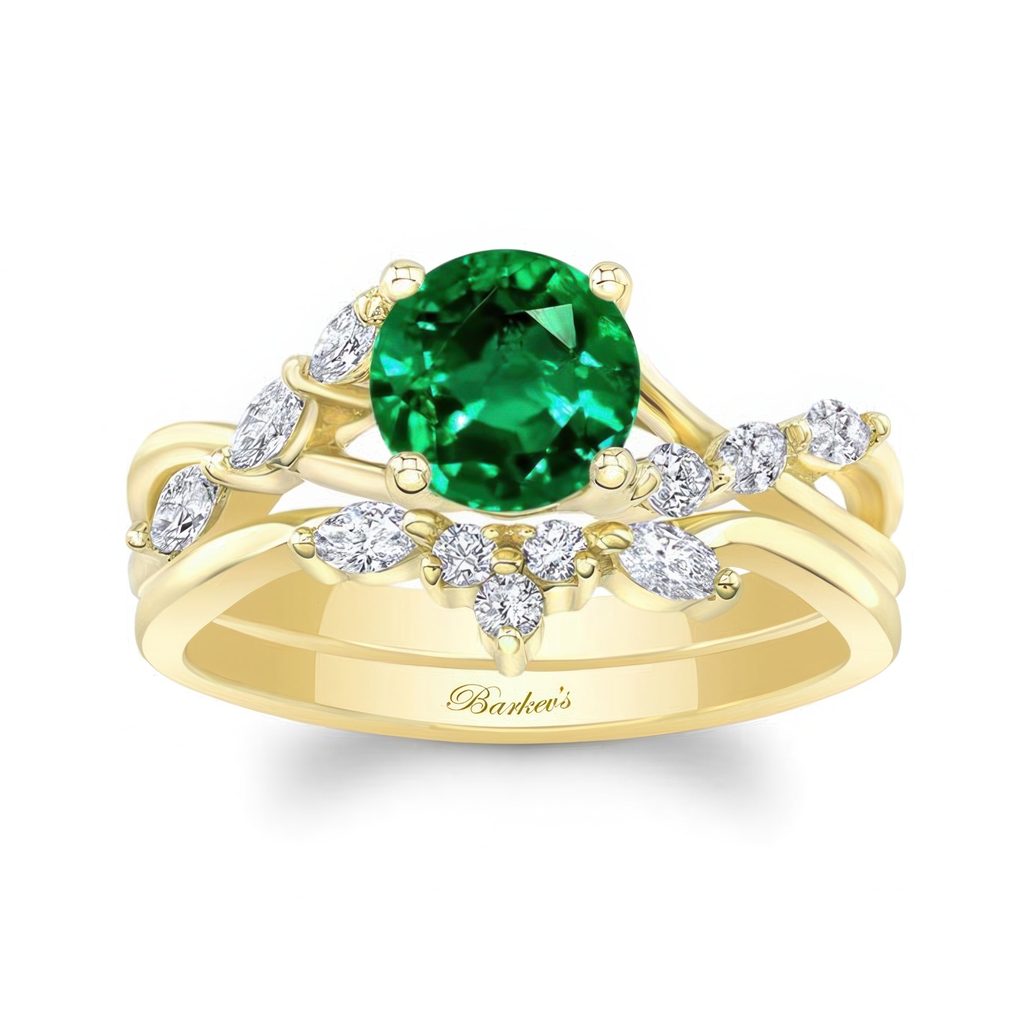 Lab Emerald And Diamond Marquise Accent Wedding Set