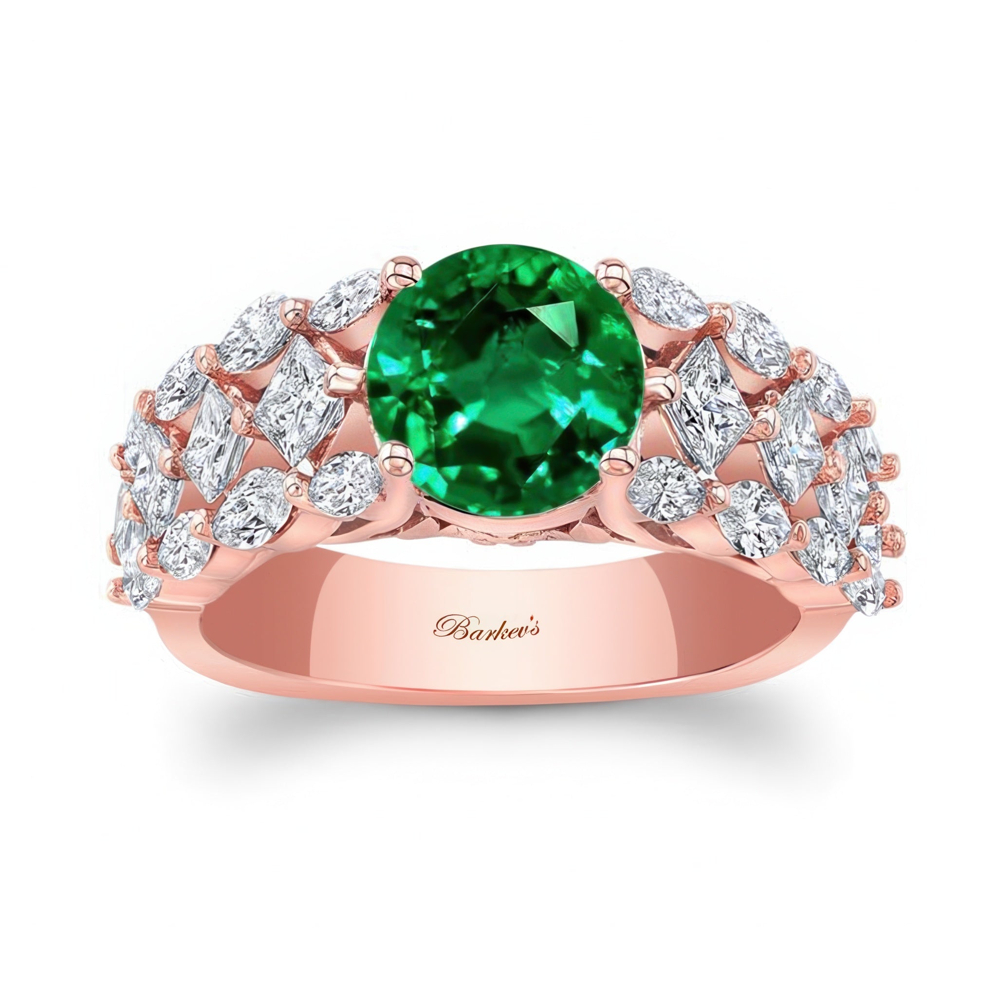 Three Row Emerald And Diamond Ring