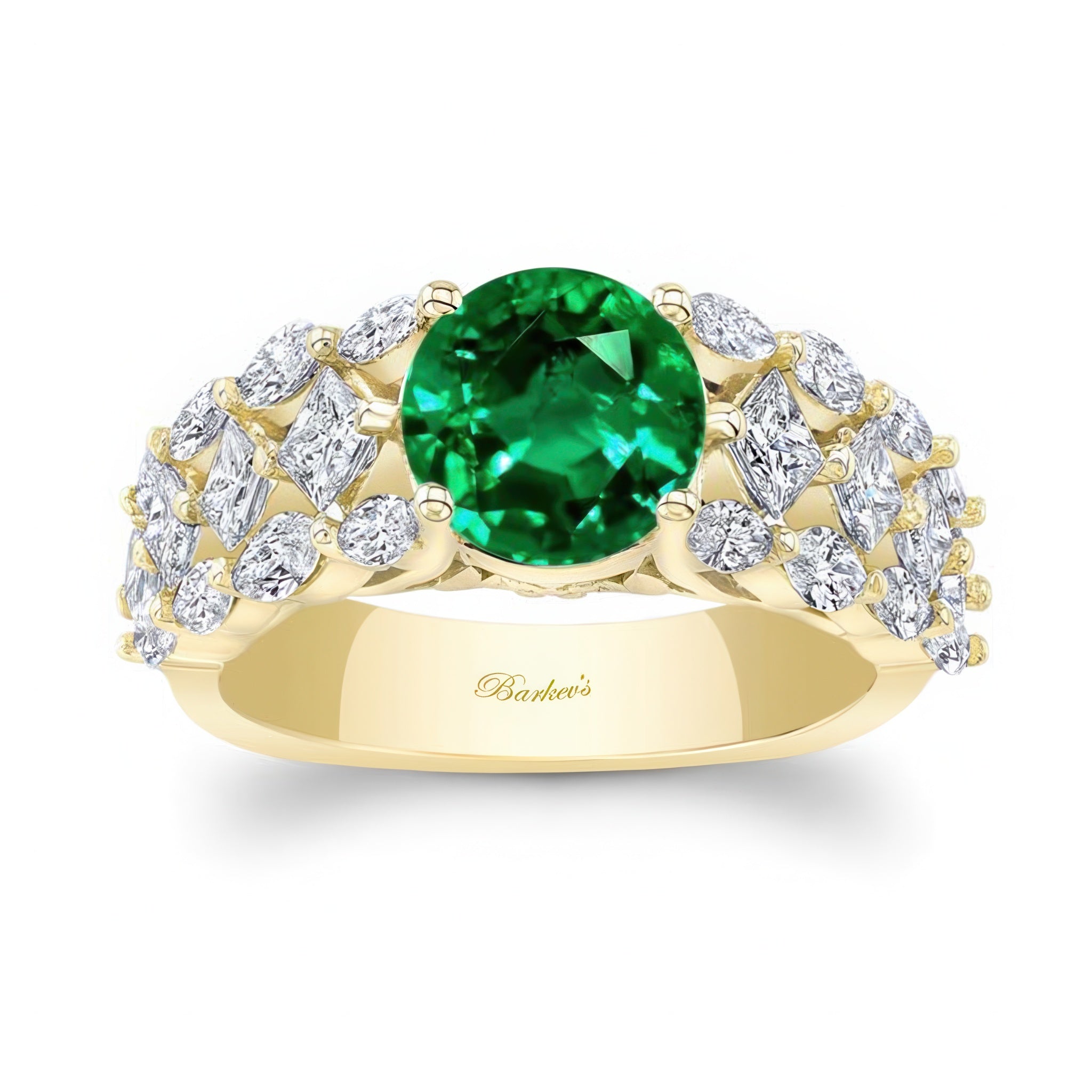 Three Row Emerald And Diamond Ring