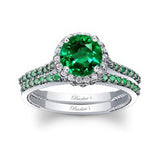 Round Halo Emerald Wedding Set