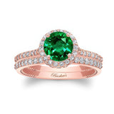 Round Halo Lab Emerald And Diamond Wedding Set