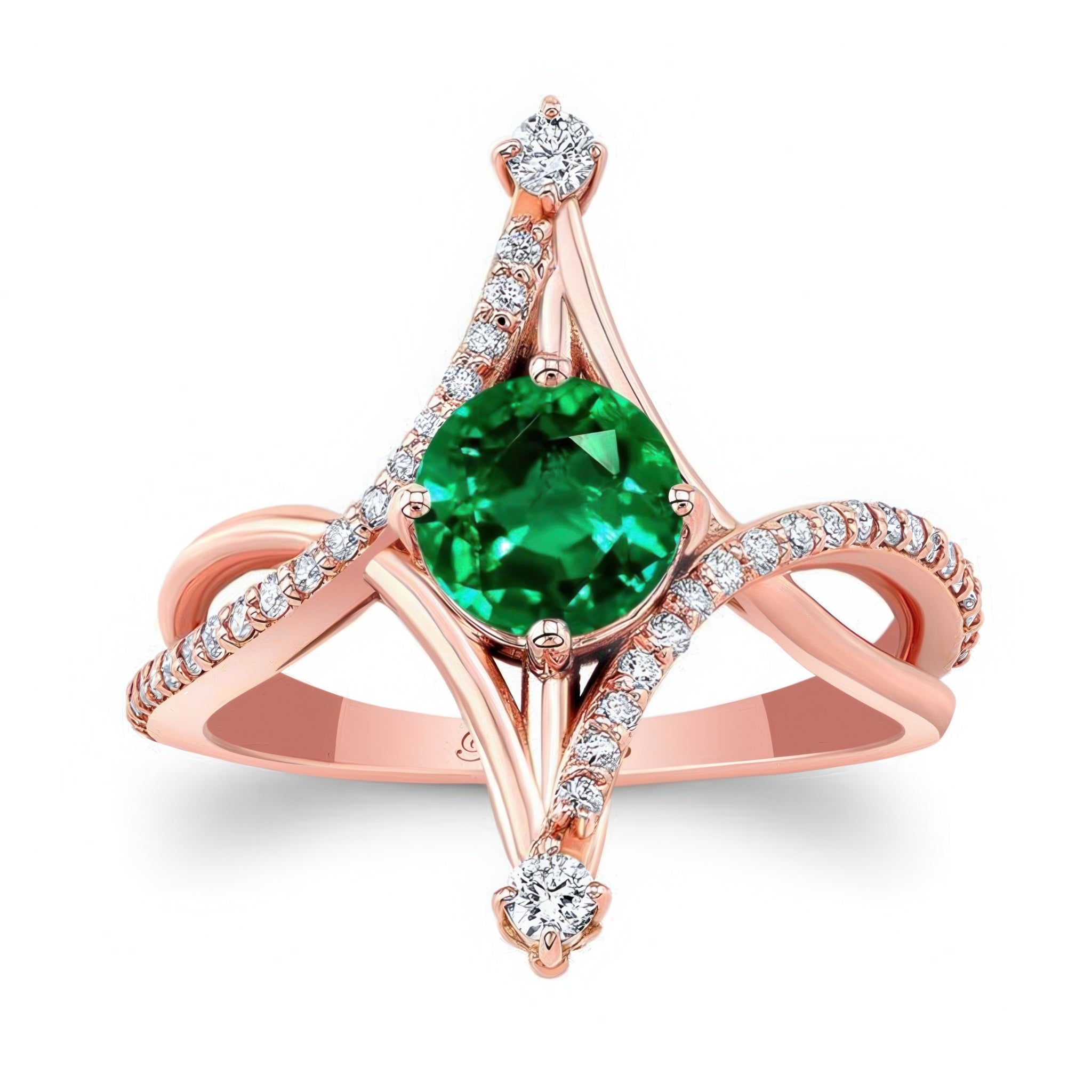 Unusual Round Lab Grown Emerald And Diamond Ring