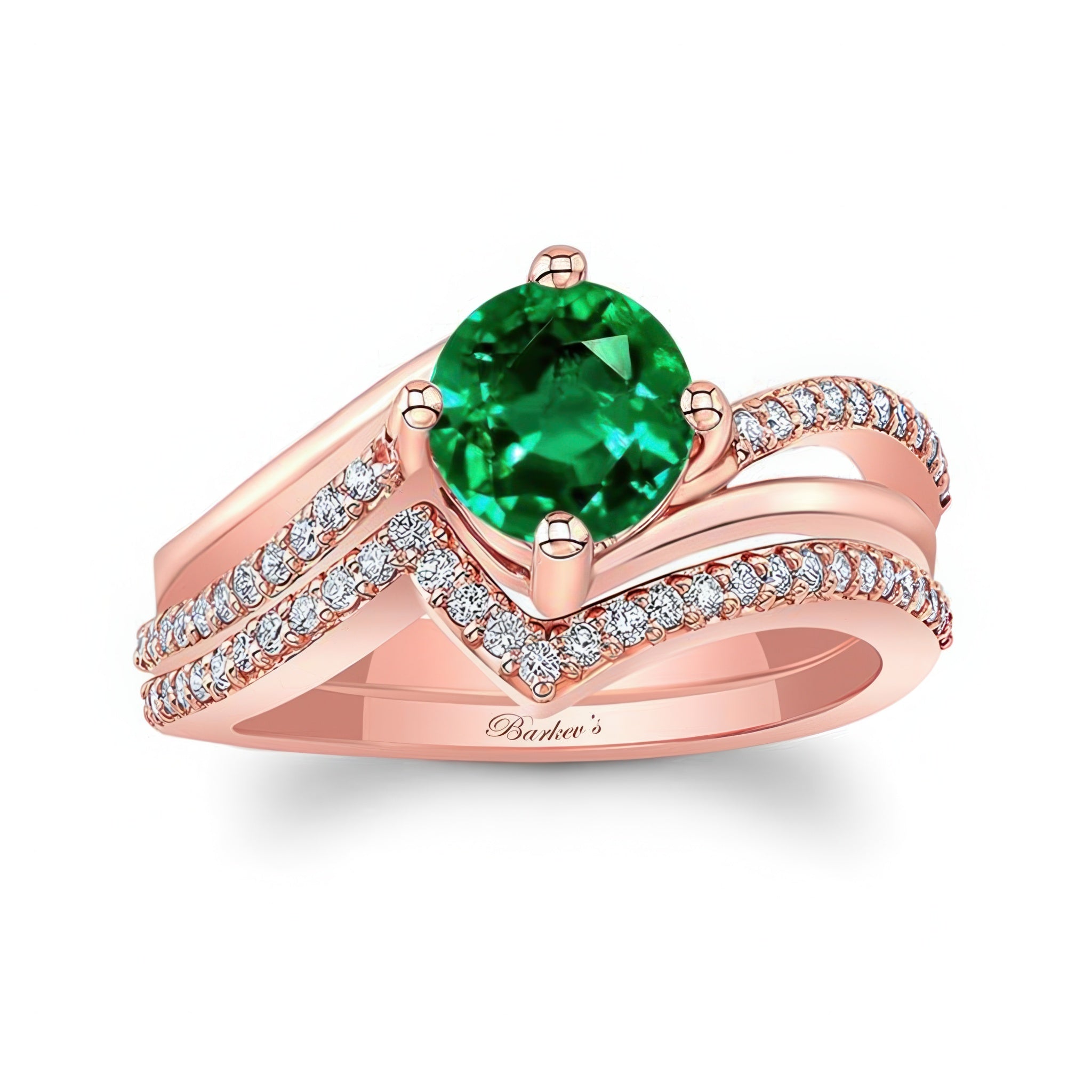 Emerald And Diamond Split Shank Wedding Set