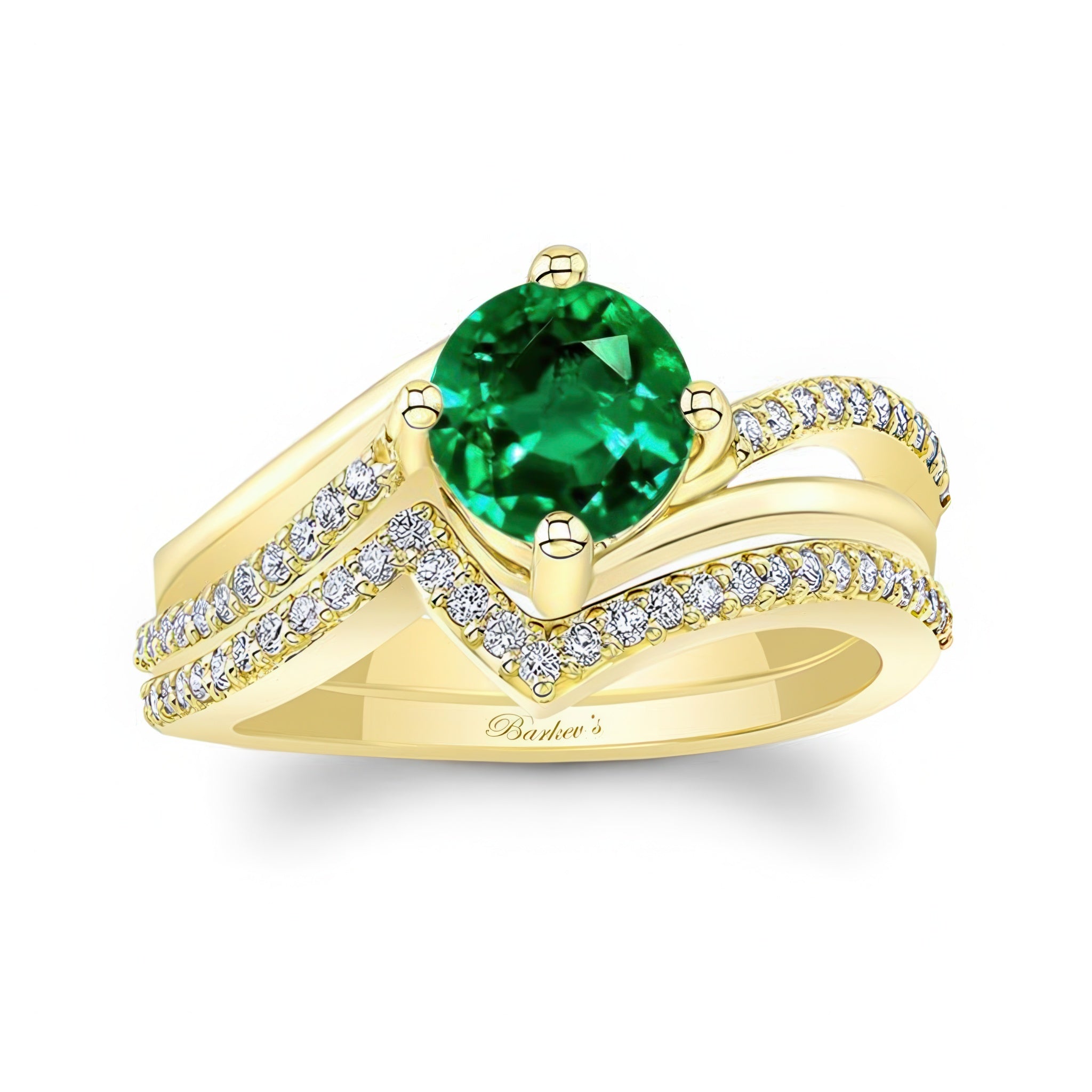 Emerald And Diamond Split Shank Wedding Set
