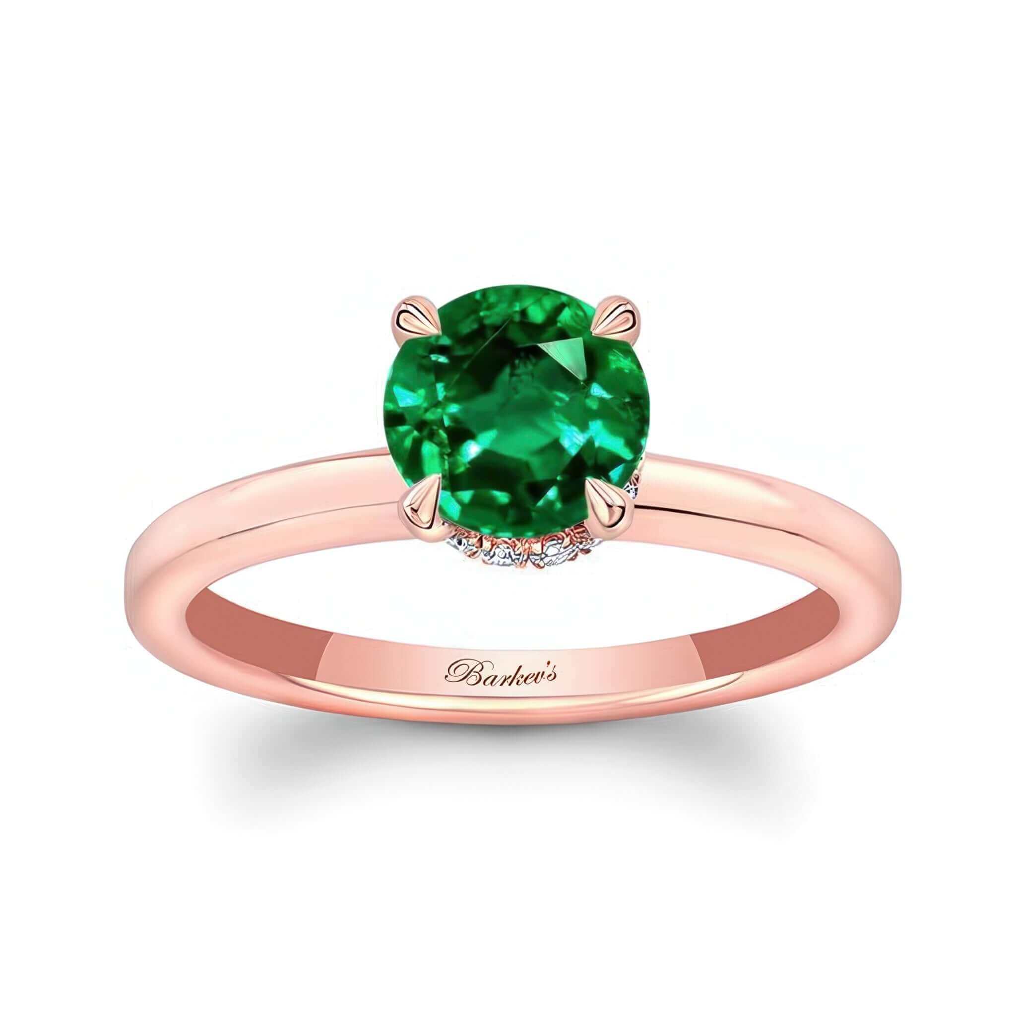 Round Hidden Halo Lab Grown Emerald And Diamond Engagement Ring