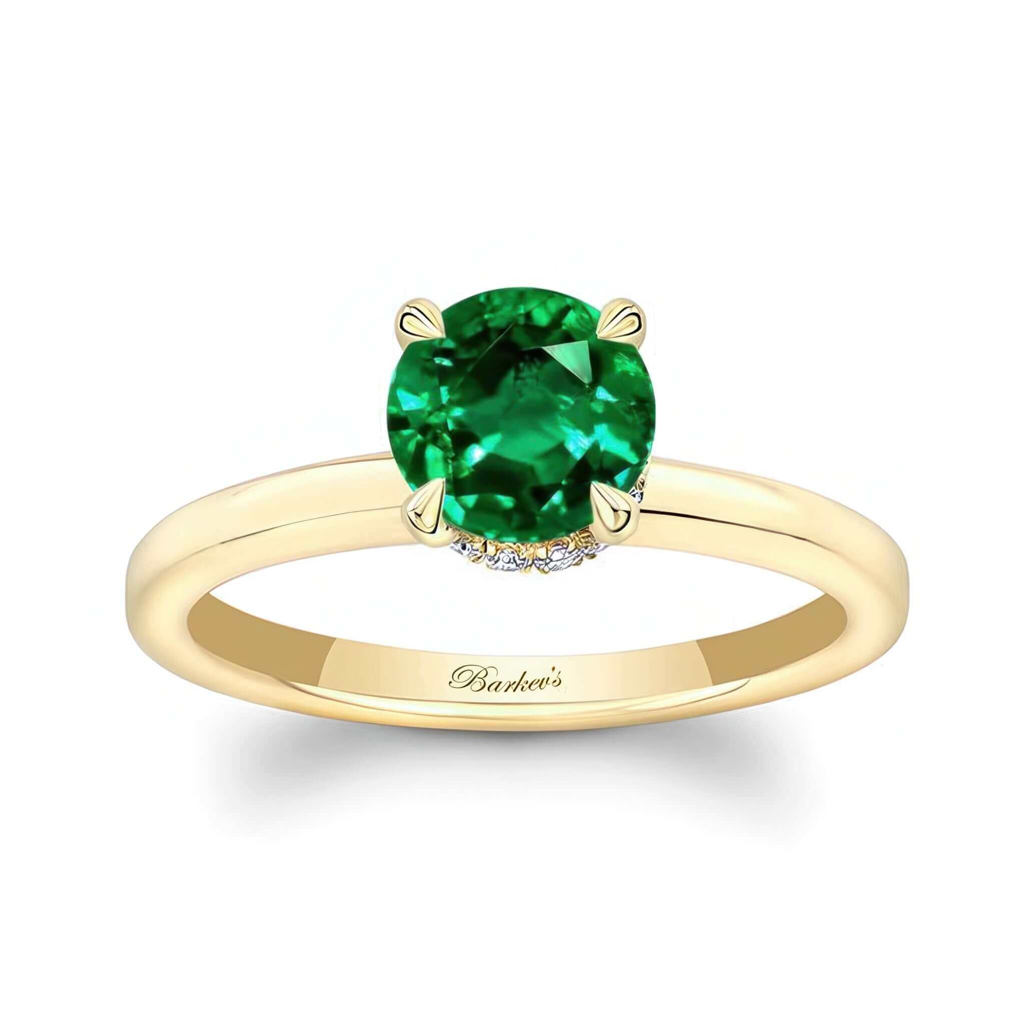 Round Hidden Halo Lab Grown Emerald And Diamond Engagement Ring