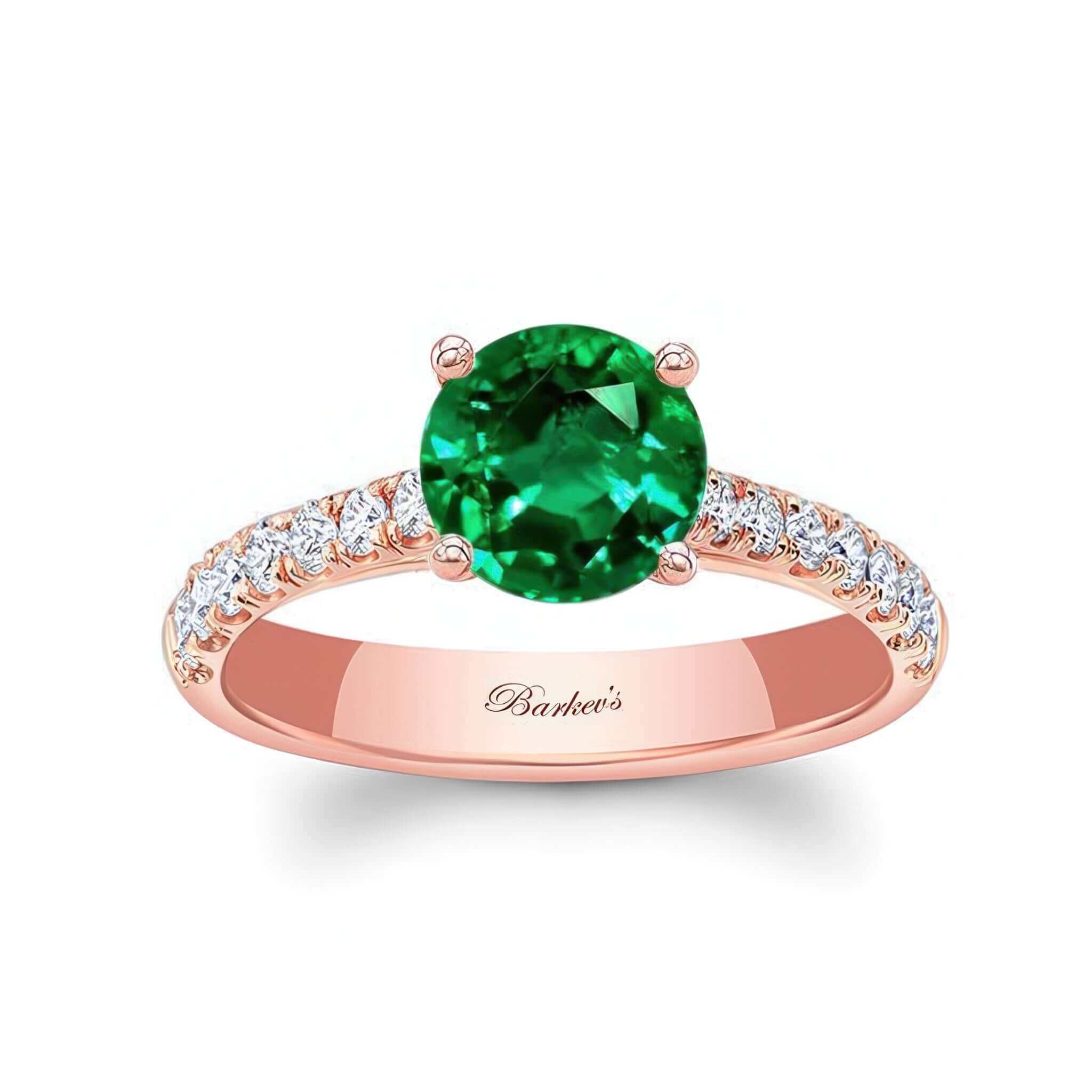 Round Lab Grown Emerald And Diamond Engagement Ring