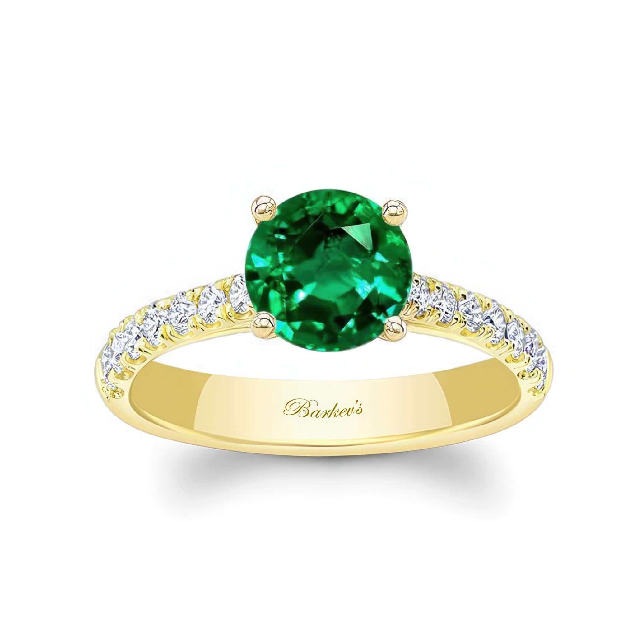 Round Lab Grown Emerald And Diamond Engagement Ring