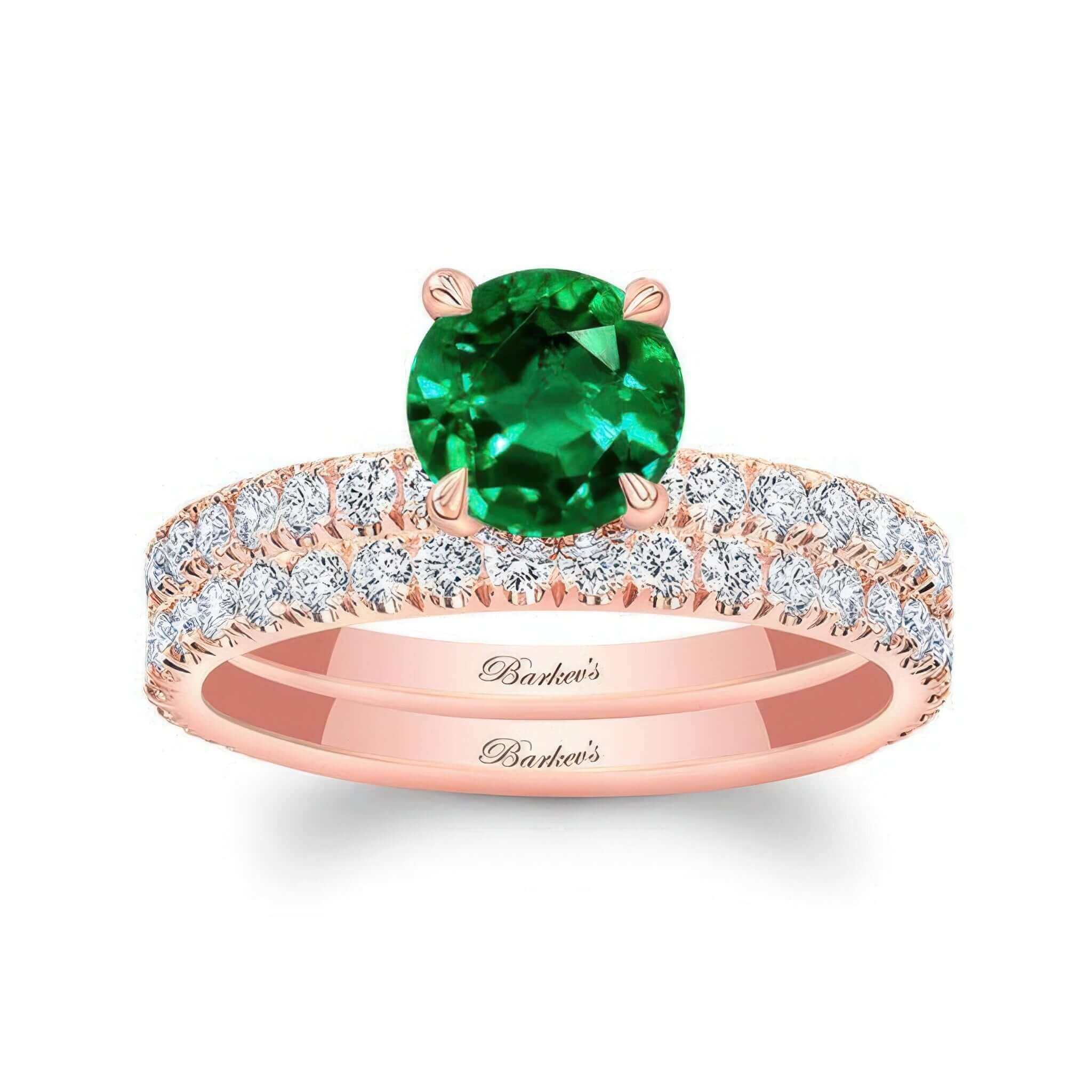 Emerald And Diamond Halo Wedding Set