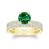 Lab Grown Emerald And Diamond Halo Wedding Set