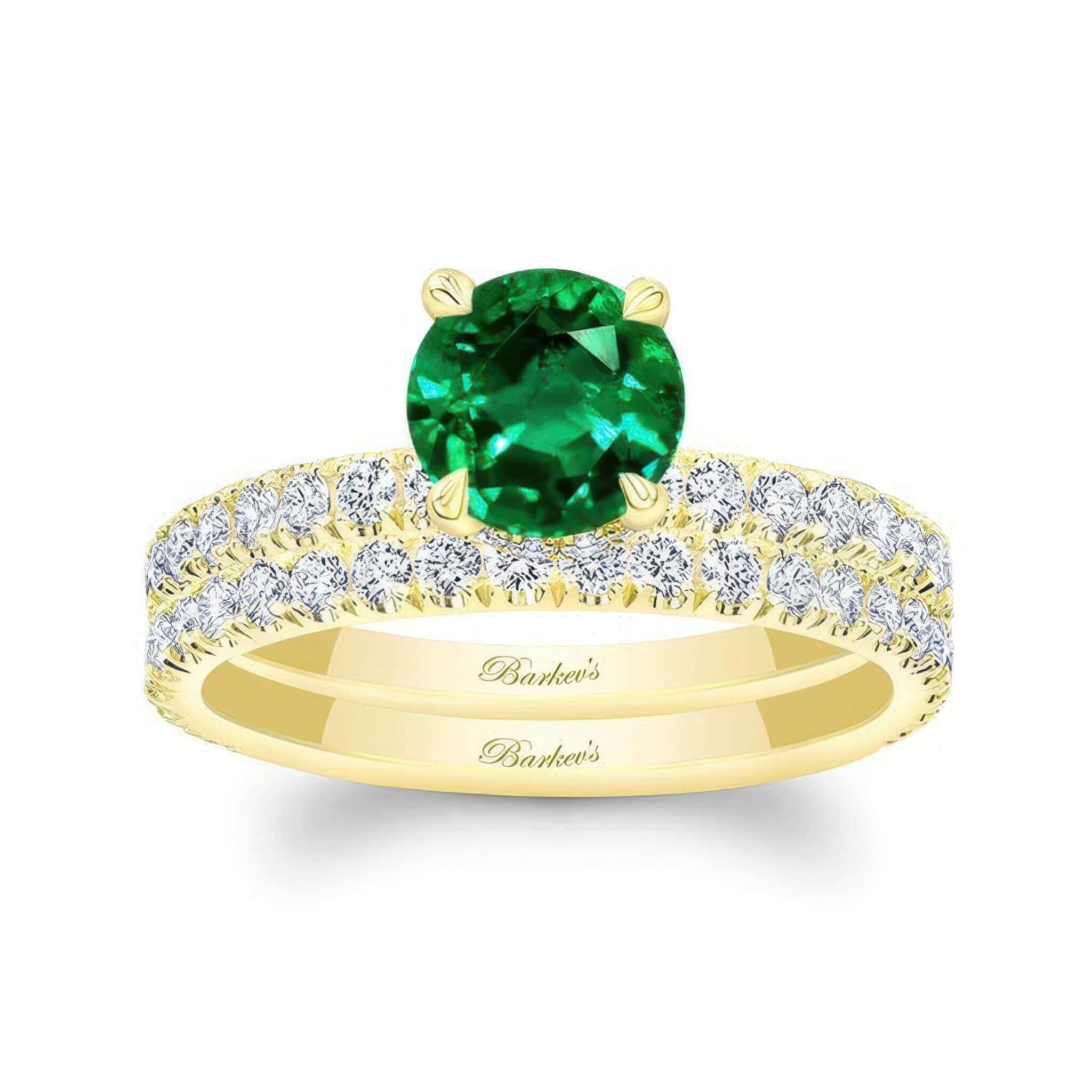 Emerald And Diamond Halo Wedding Set