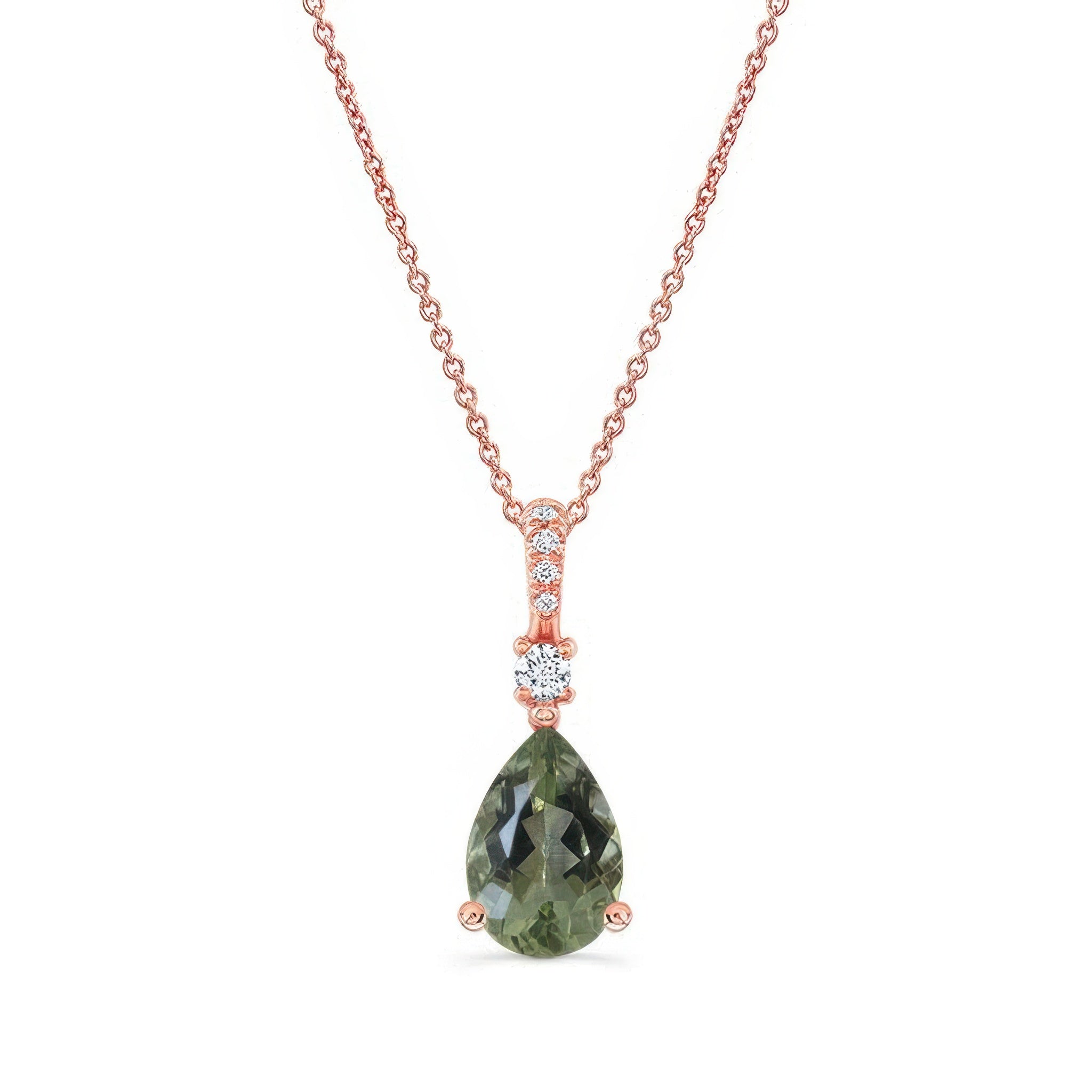 Pear Shape Green Amethyst And Diamond Necklace