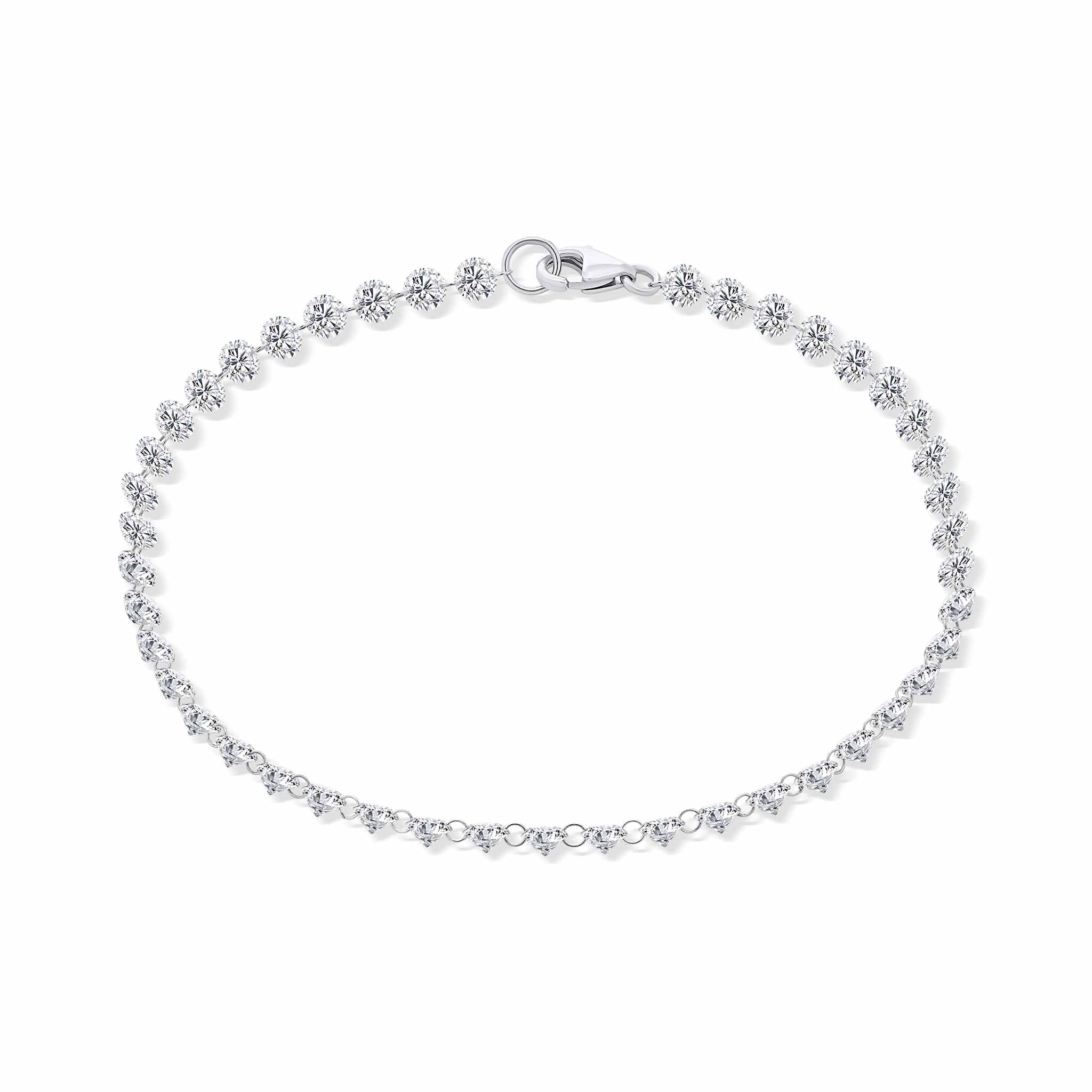 White gold bracelet with linked diamonds on a white background