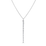 White gold necklace with a unique floating lab diamond pendant design on a white background