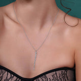 Model wearing a Lab Grown Diamond Y-Drop Necklace in 14K White Gold