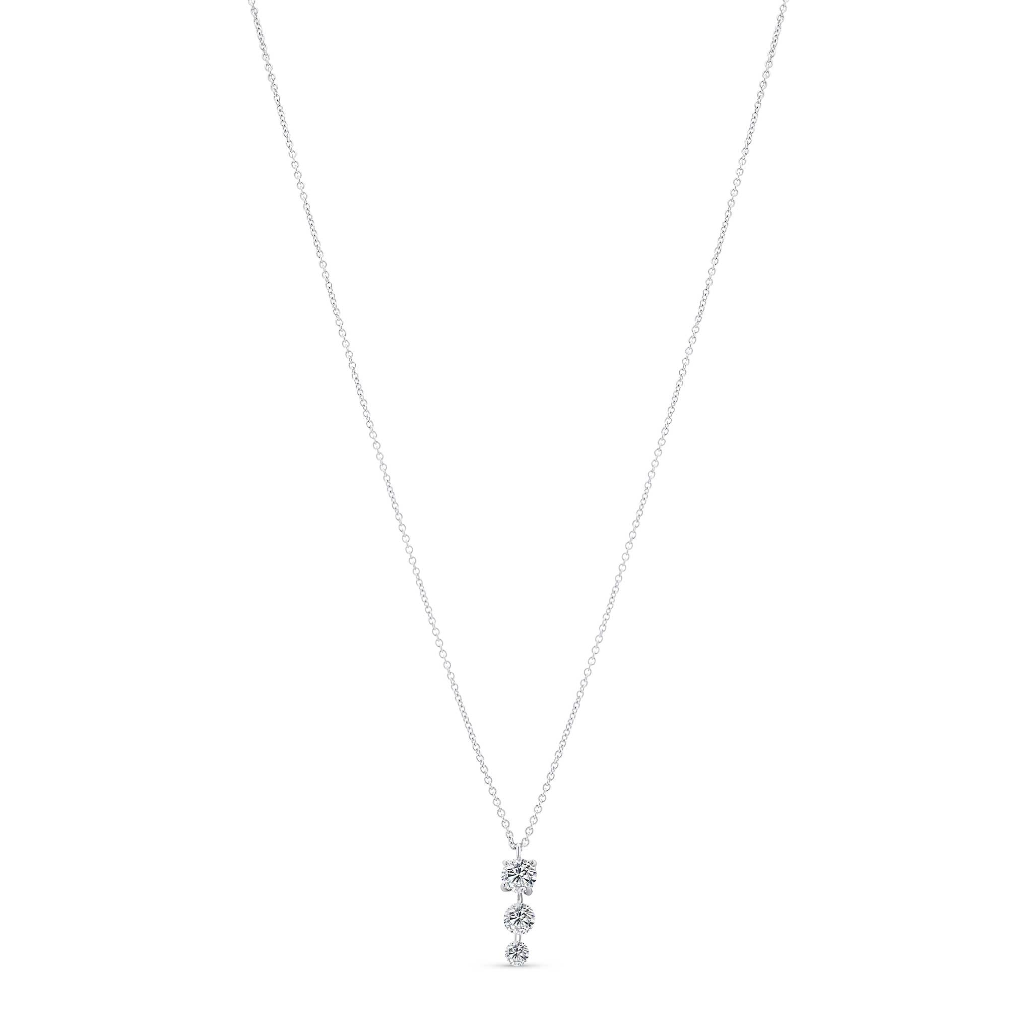 Floating Three-Stone Lab Diamond Pendant Necklace in 14K white gold, featuring three round lab-grown diamonds.